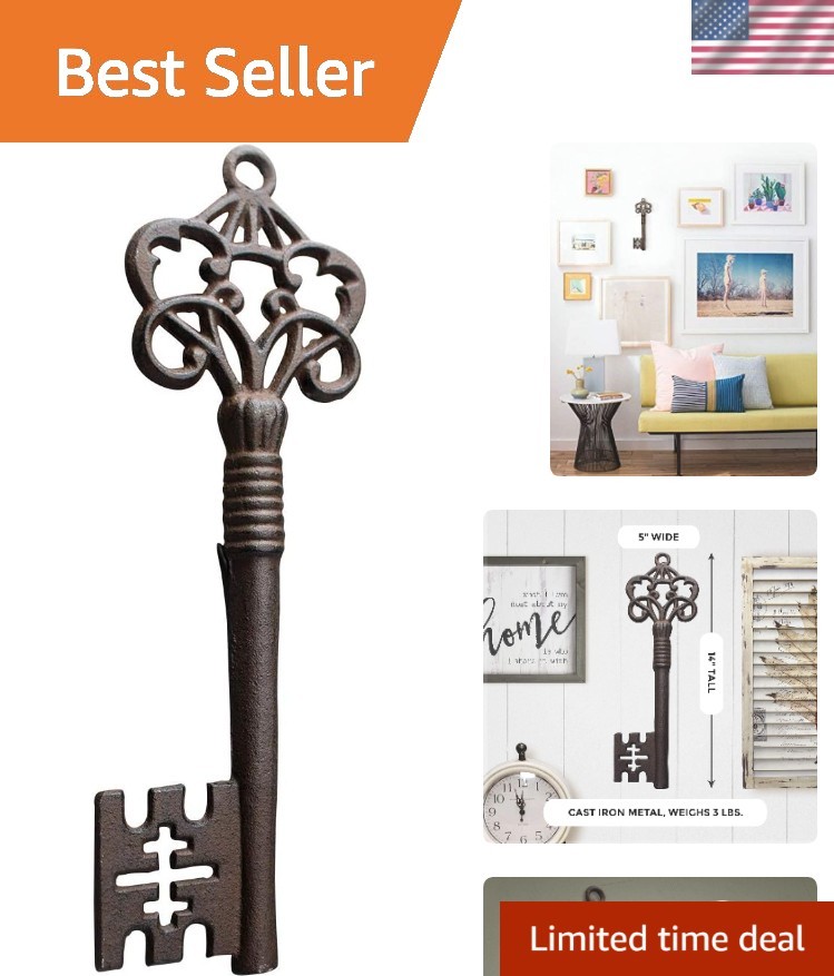 Hand-Painted Large Cast Iron Skeleton Key Wall Decor – Rustic Bronze Elegance