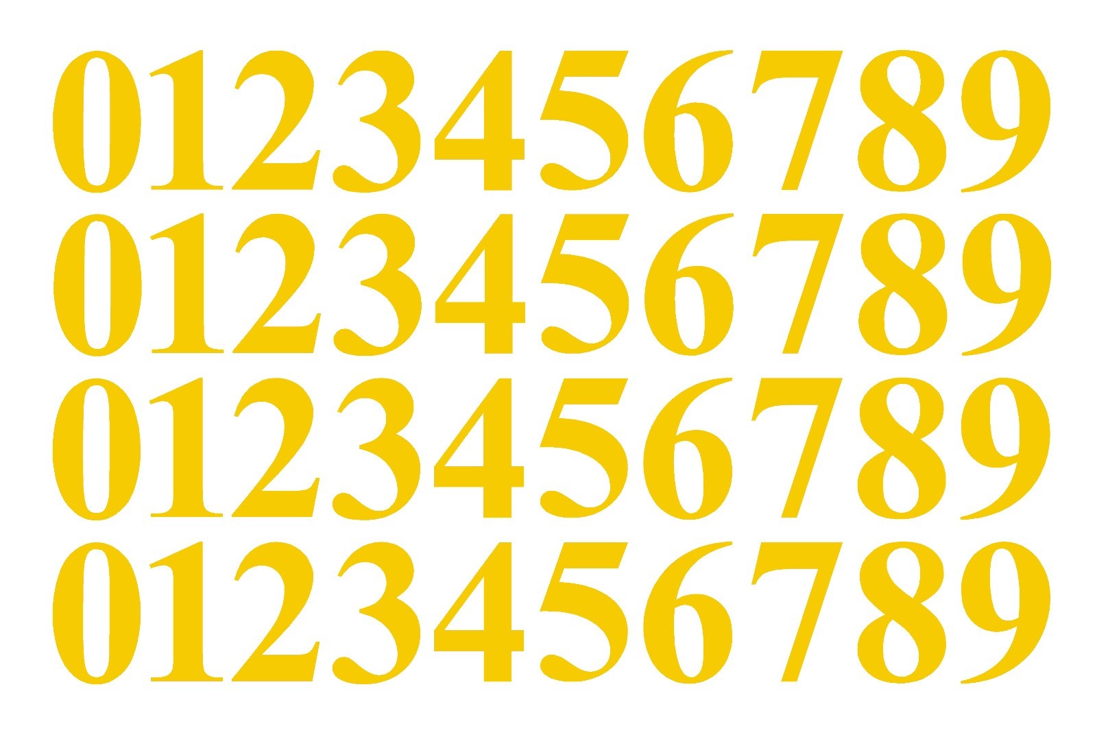 0-9 Numbers Yellow Sticker Vinyl Decals CHOOSE SIZE!! 1″ To 12″ Set Of 40 (V646)