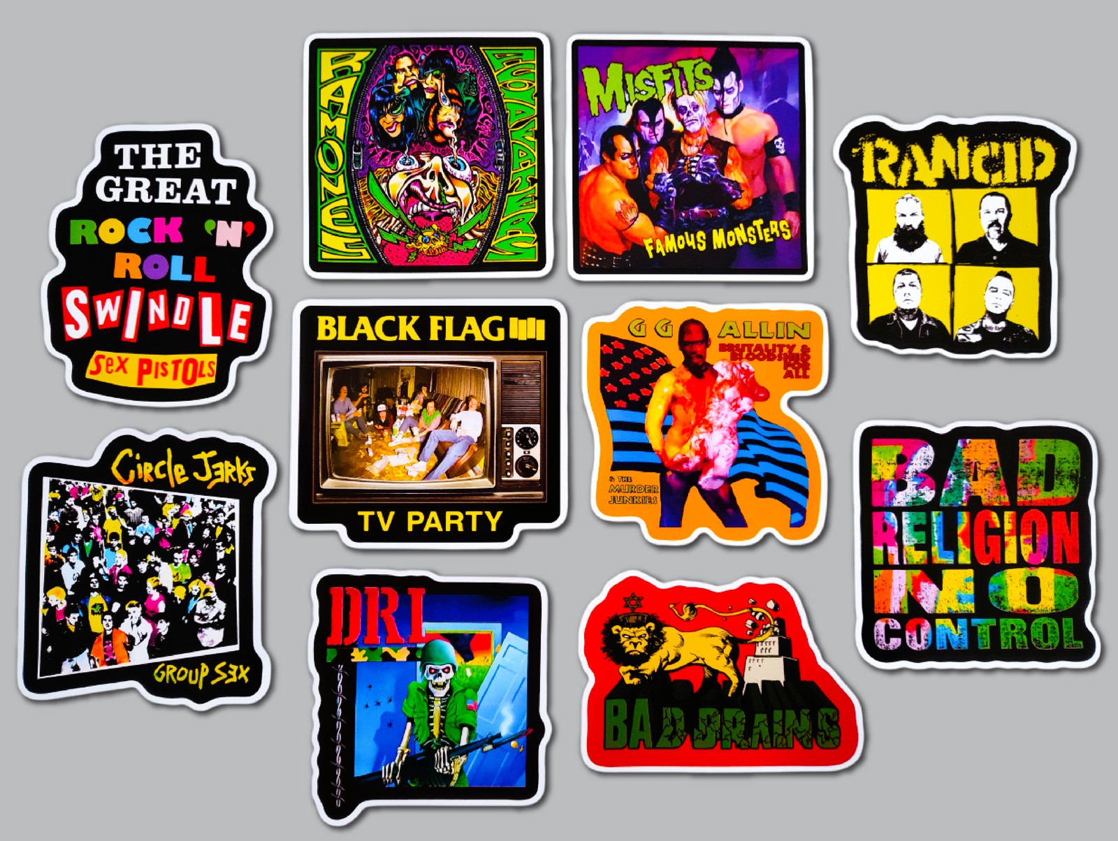 Punk Vinyl Sticker Lot (10 Stickers) SET 24 sex pistols ramones bad religion dri