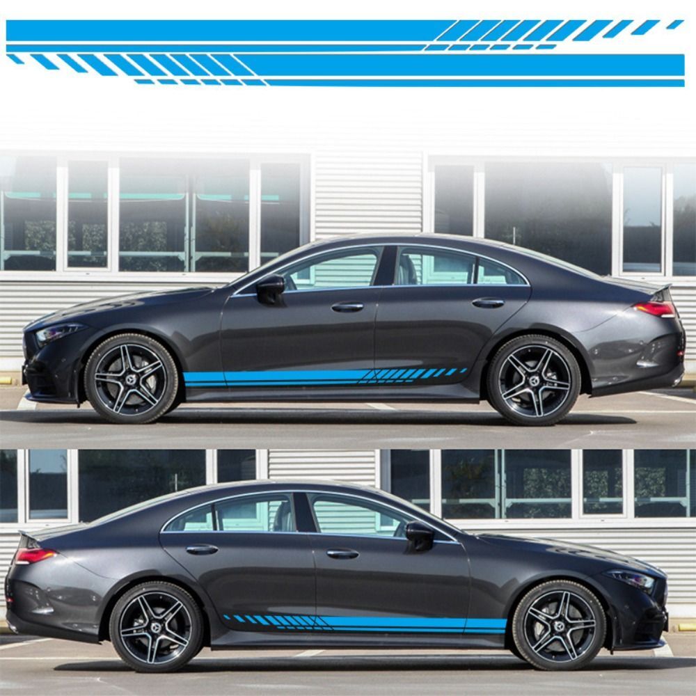 2Pcs Car Racing Long Stripe Graphics Side Body Decal Sticker Racing Accessory