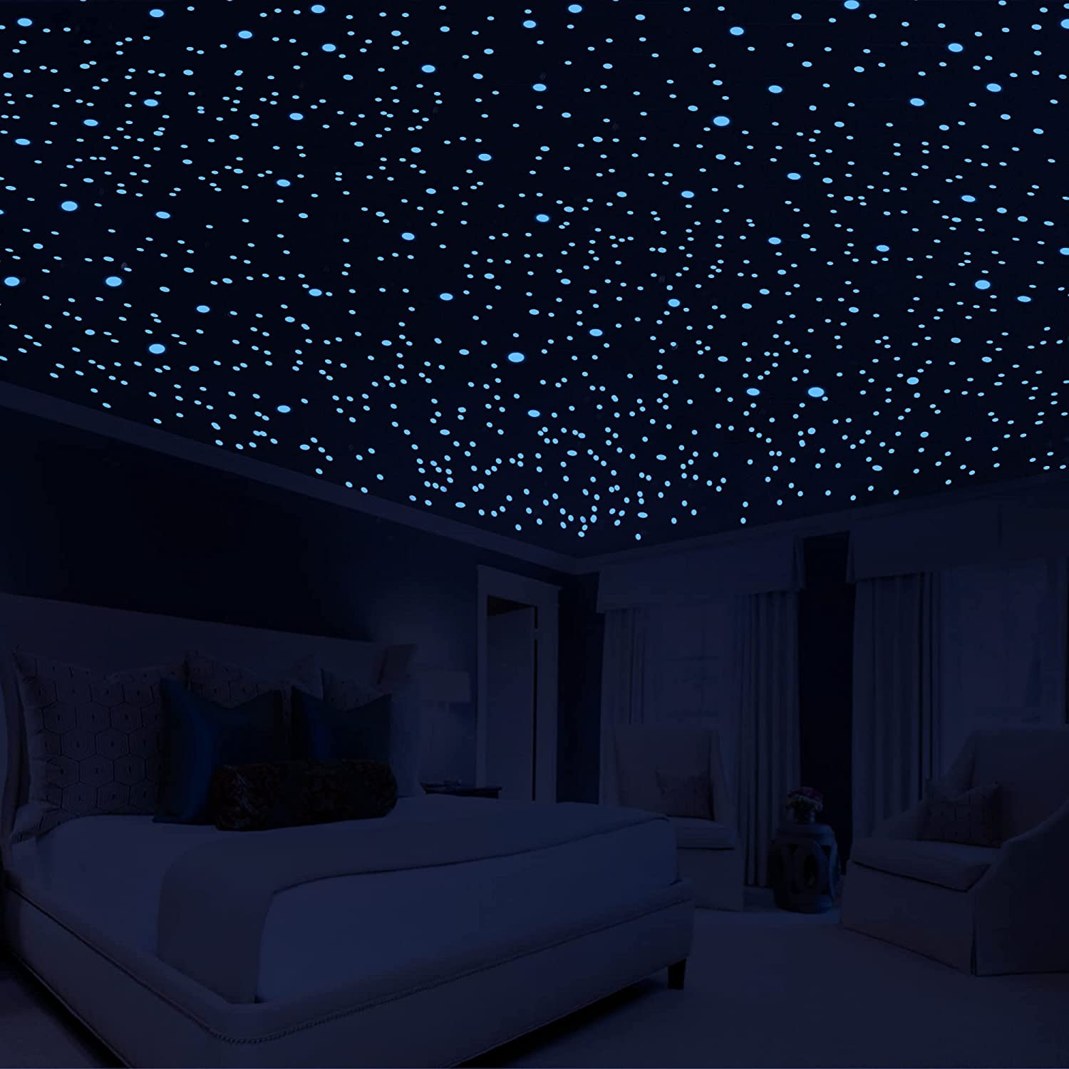 808 PCS Glow in the Dark Stars – Green & Blue Ceiling Wall Decals For Room