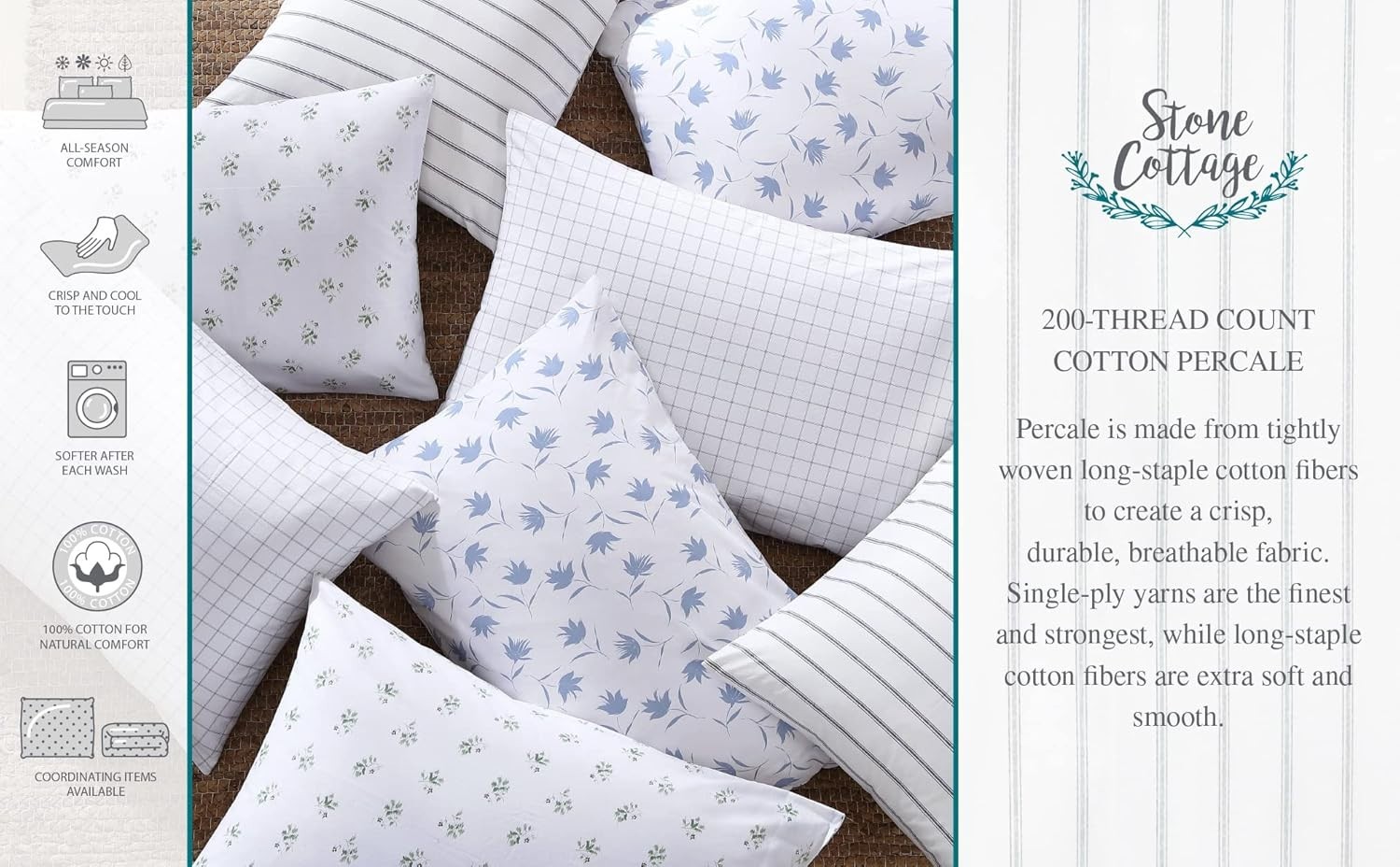 Queen Sheets, Cotton Percale Queen, Trenton Stripe Green