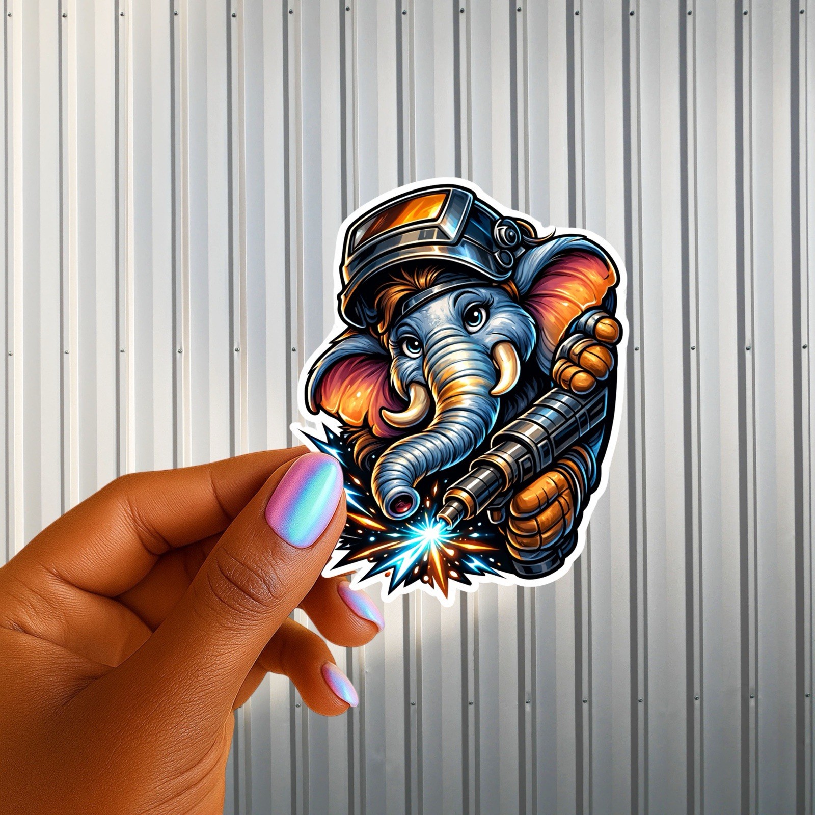 Welder Elephant 3” UV DTF Sticker Cute Welding Worker Blue Collar Decal