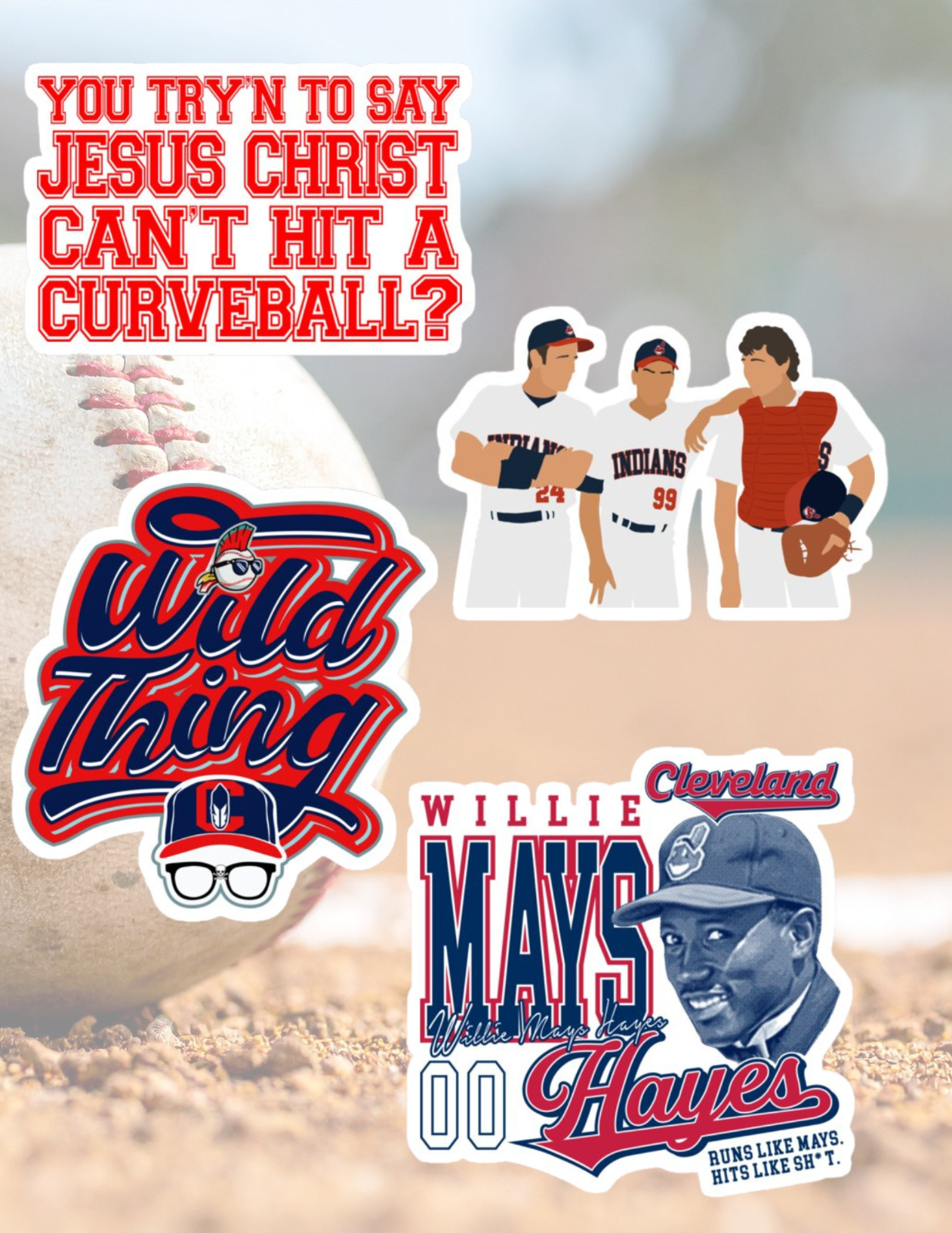 Major League 80’s Baseball Movie 4pc Sticker Pack