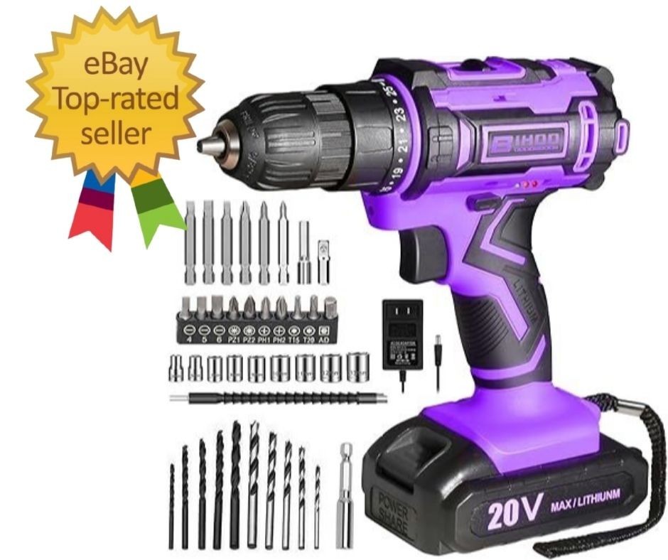 Purple Cordless Drill Set,20V Drill Driver with Battery and Charger,3/8-Inch …