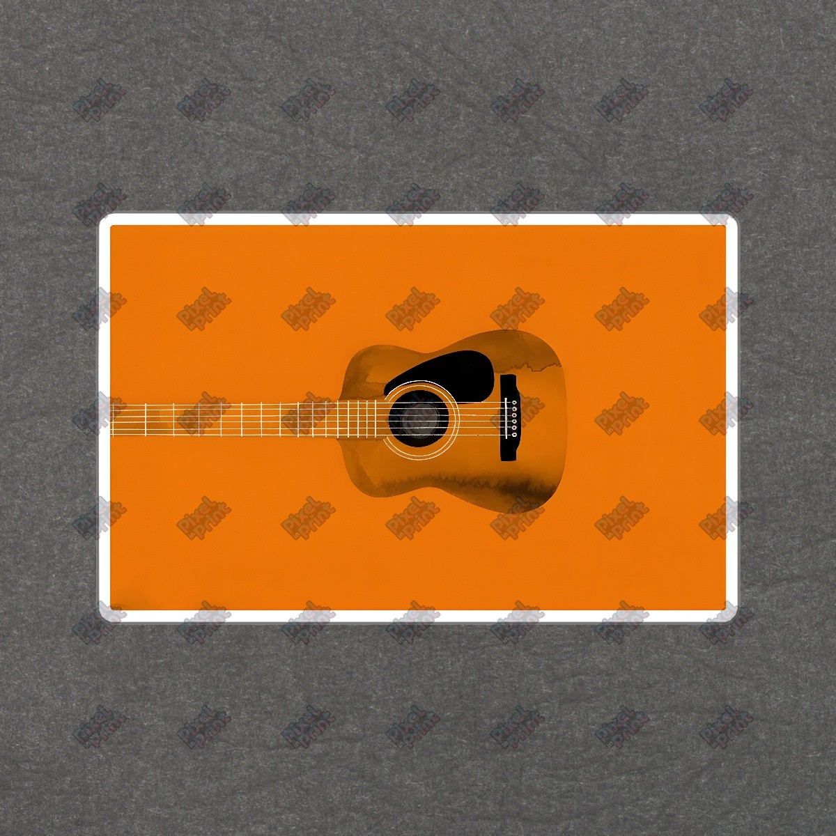 Modern Acoustic Guitar Art Print Vibrant Orange Background Minimalist #8296