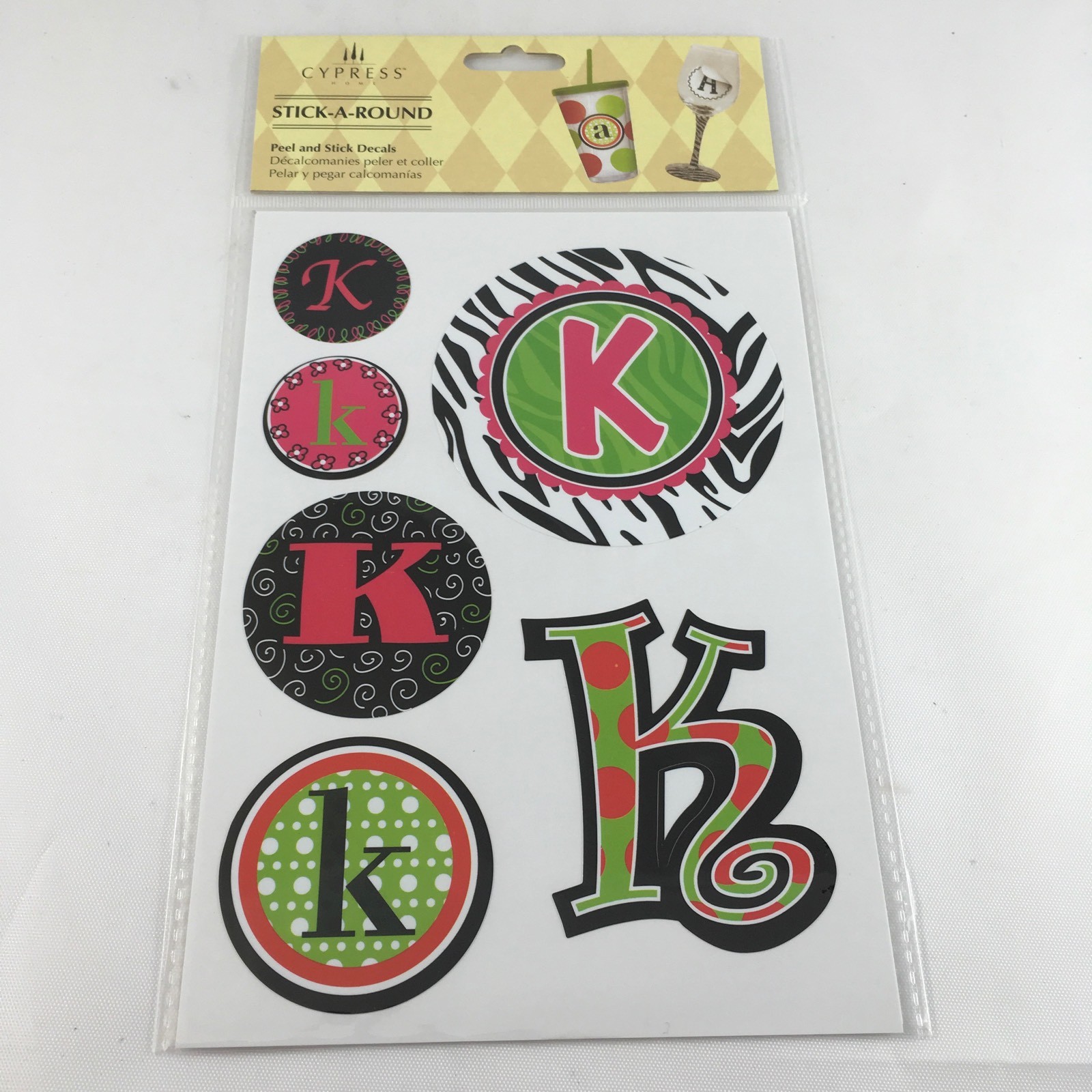 Stick-A-Round Peel And Stick Monogram “K” Assorted Decals Cypress Home