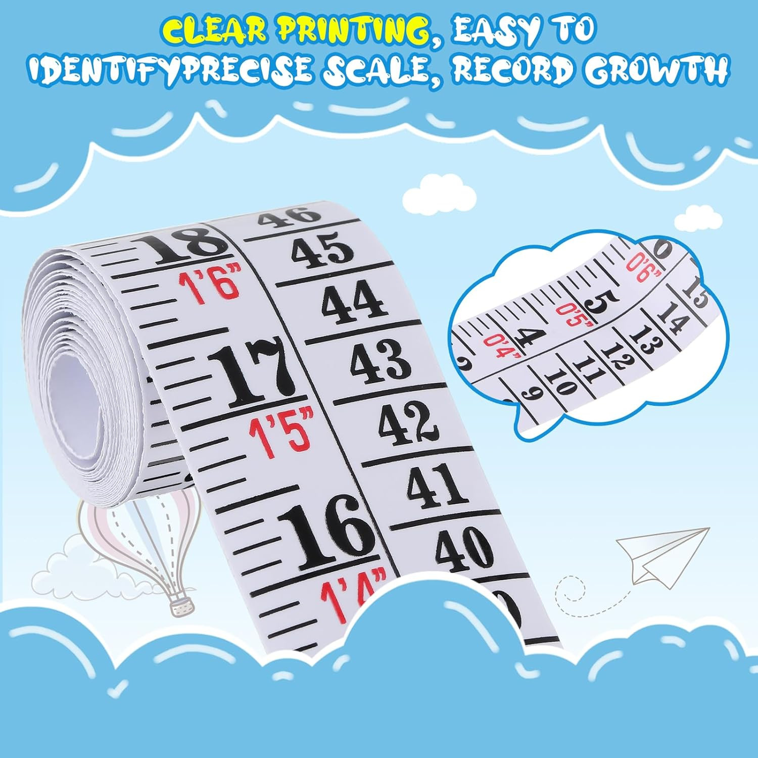 Growth Chart Wall Labels Height Indicator Tape Ruler White