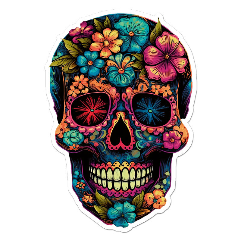Sugar Skull Flowers, Vinyl Decal Sticker, Indoor Outdoor, 3 Sizes, #11560