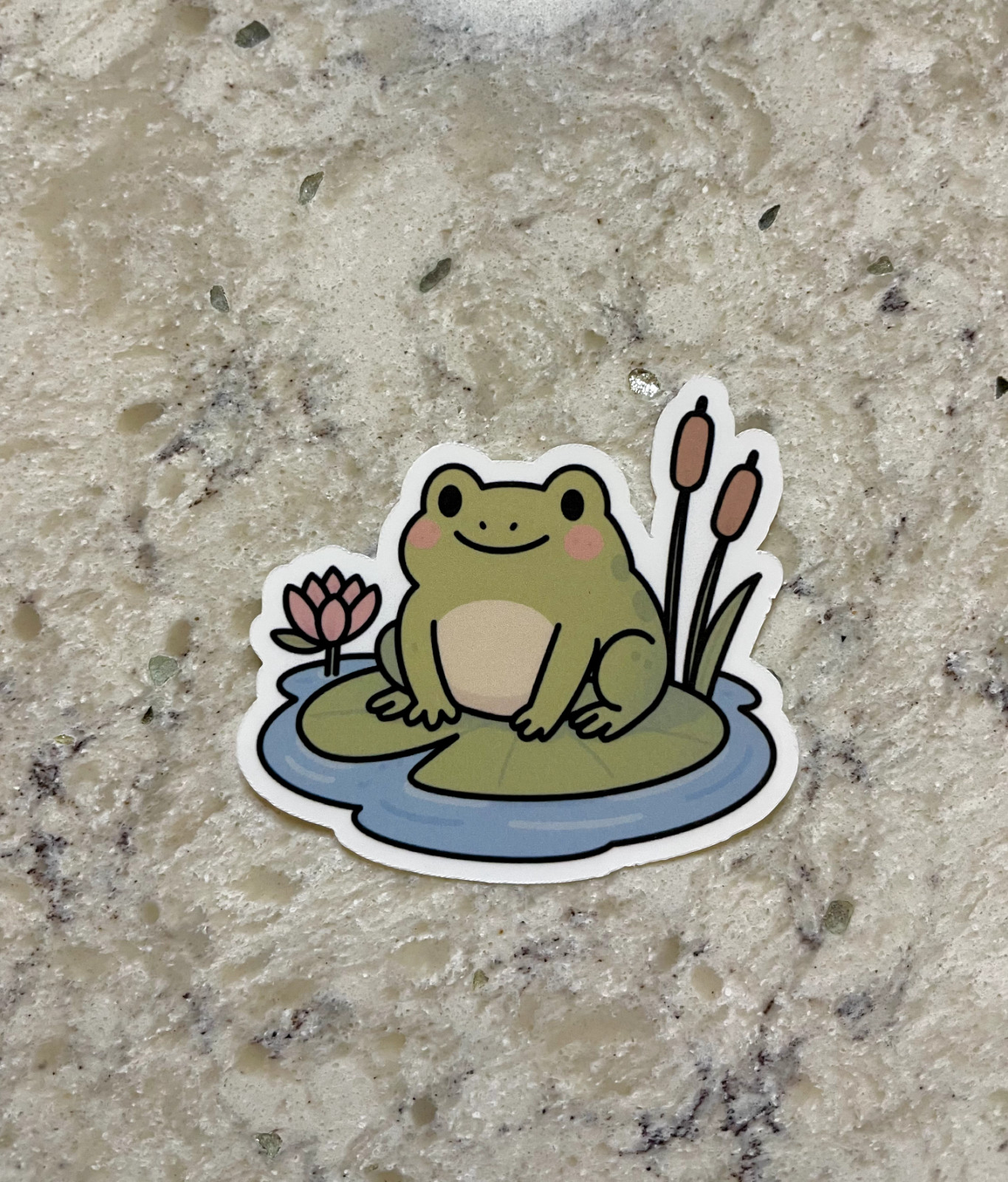 Cute Frog On Lily Pad Sticker l Gloss or Holographic Laminate l Waterproof Decal