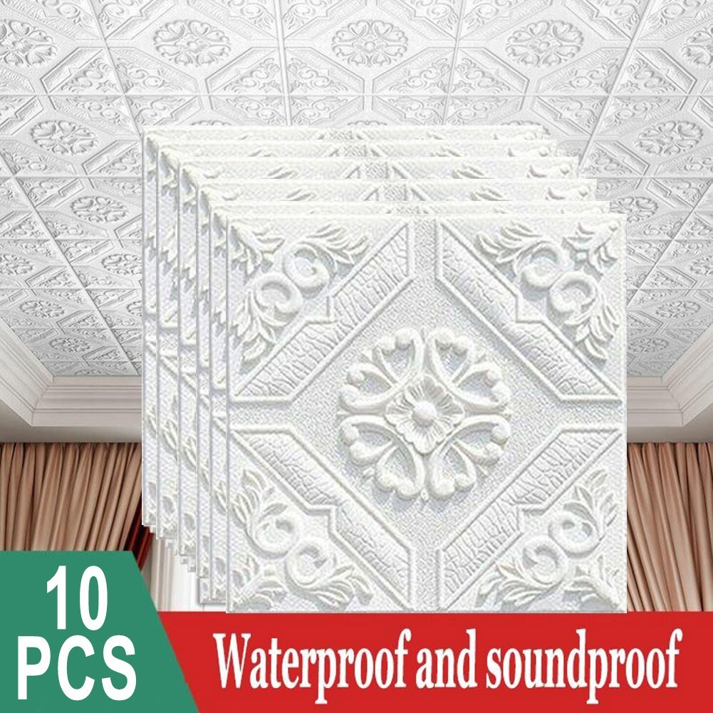 10pcs 3D Tile Brick Wall Sticker,Self Adhesive Waterproof Foam Panel Wallpapers
