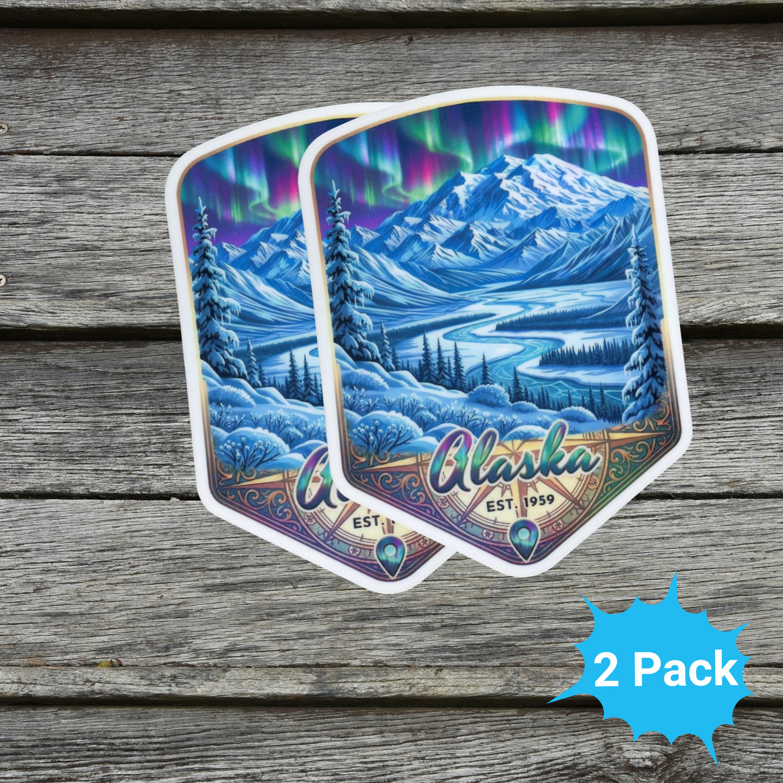 (2 pcs) Alaska Northern Lights Denali National Park Sticker