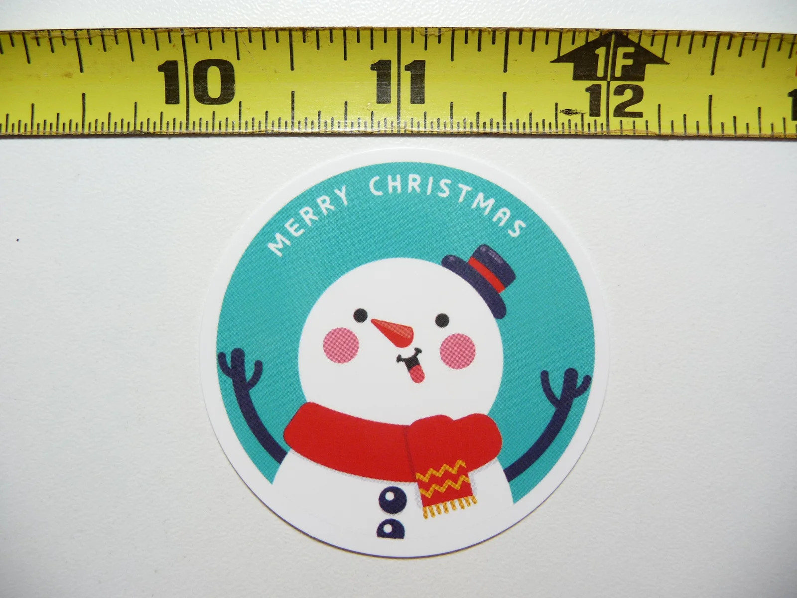 HAPPY SNOWMAN MERRY CHRISTMAS ARMS HANDS SMALL STICKER DECAL WINTER HOLIDAYS FUN