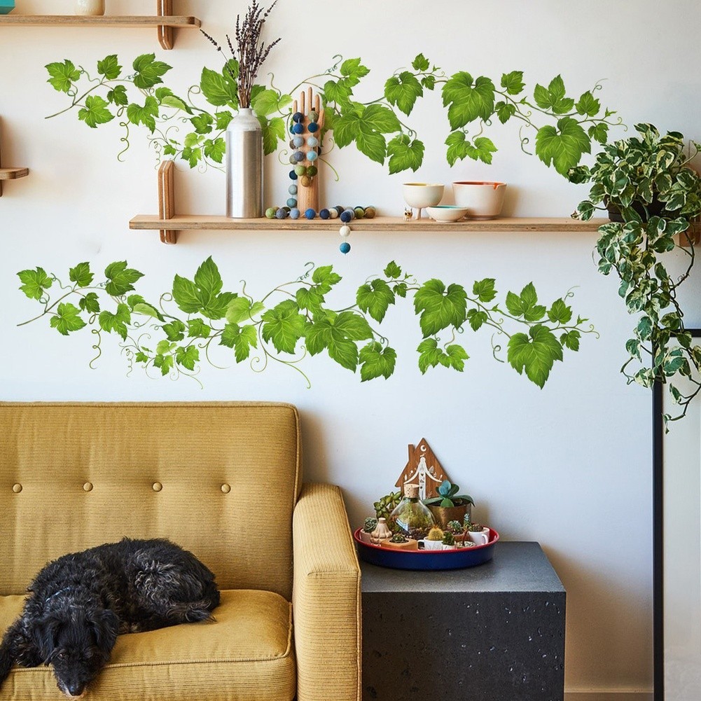 Self Green Vine Flower Wall Sticker PVC Material for Living Room Decor