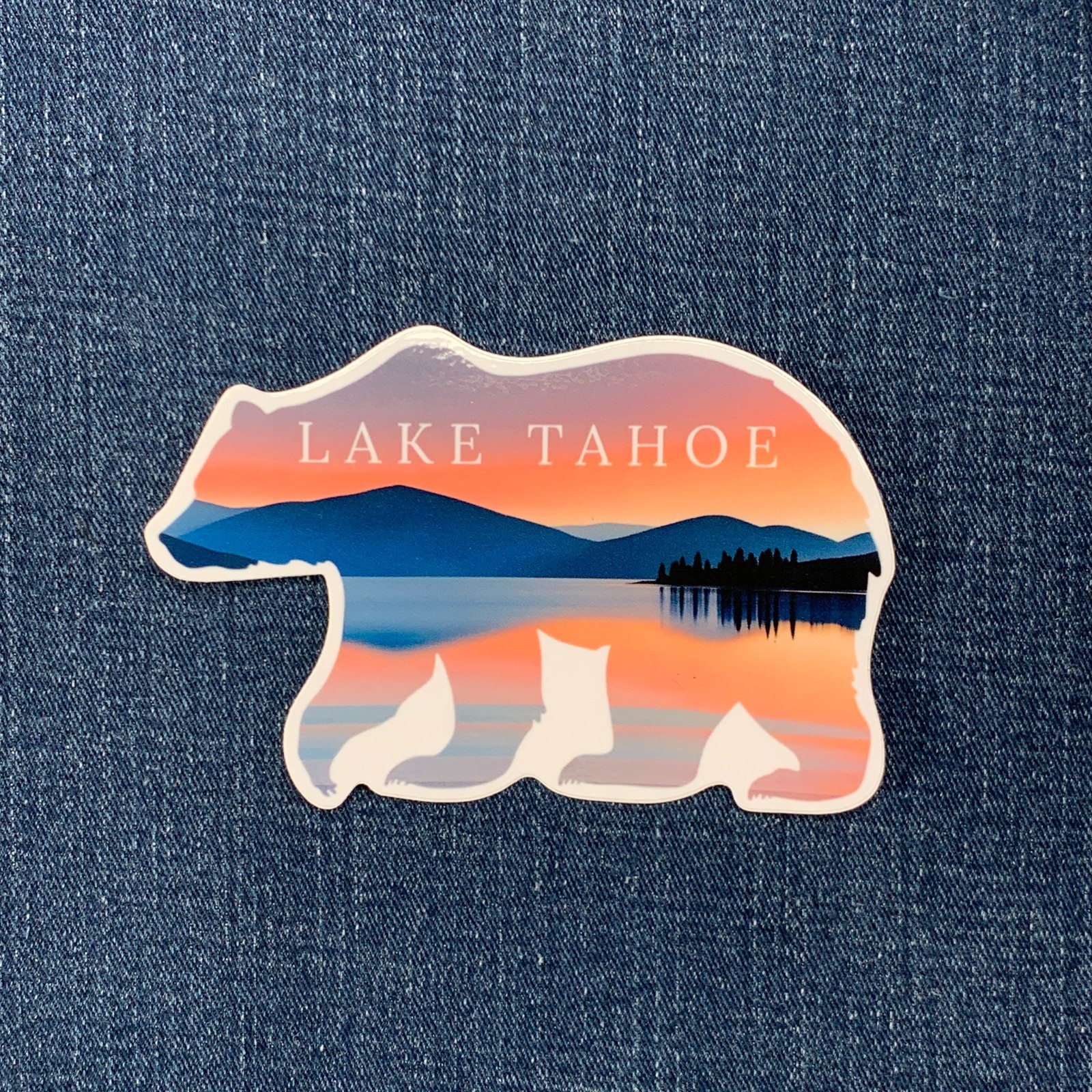 Lake Tahoe Bear Sticker – Vinyl California Sunset Mountains Nature Decal 4.25″