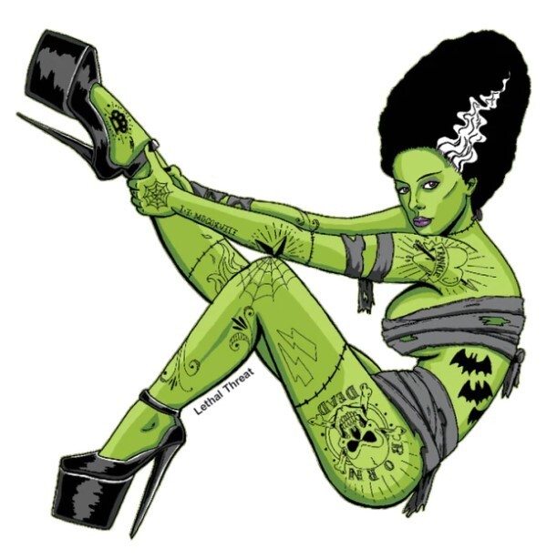 NEW LETHAL THREAT BRIDE OF FRANKENSTEIN PIN-UP MINI DECAL 3″x2.75″ RC00236