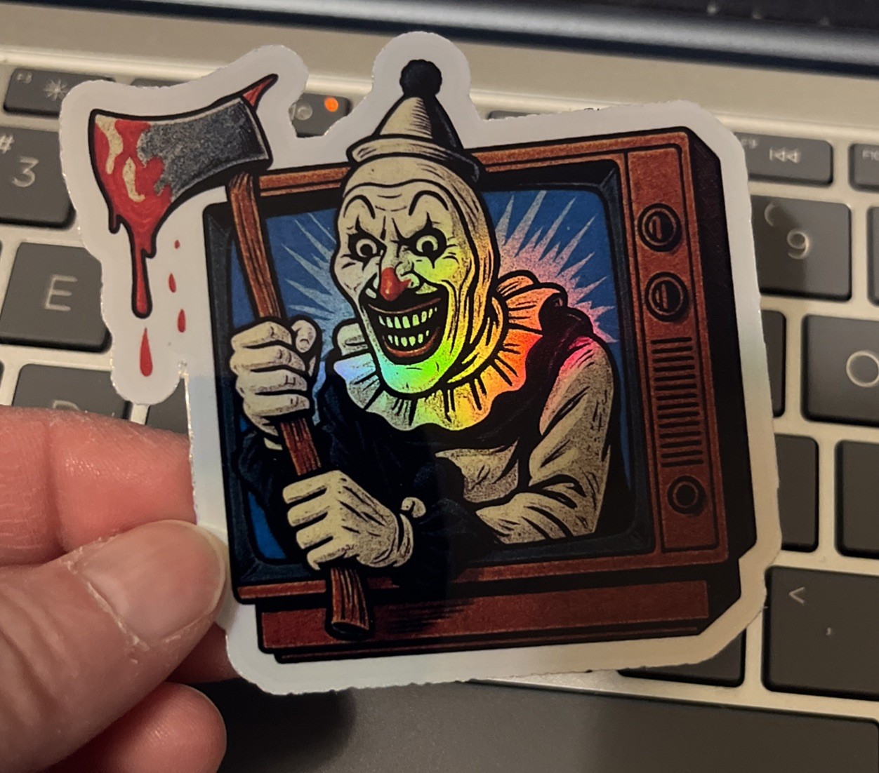 Art The Clown Terrifier Retro Tv Waterproof Holographic Vinyl Sticker