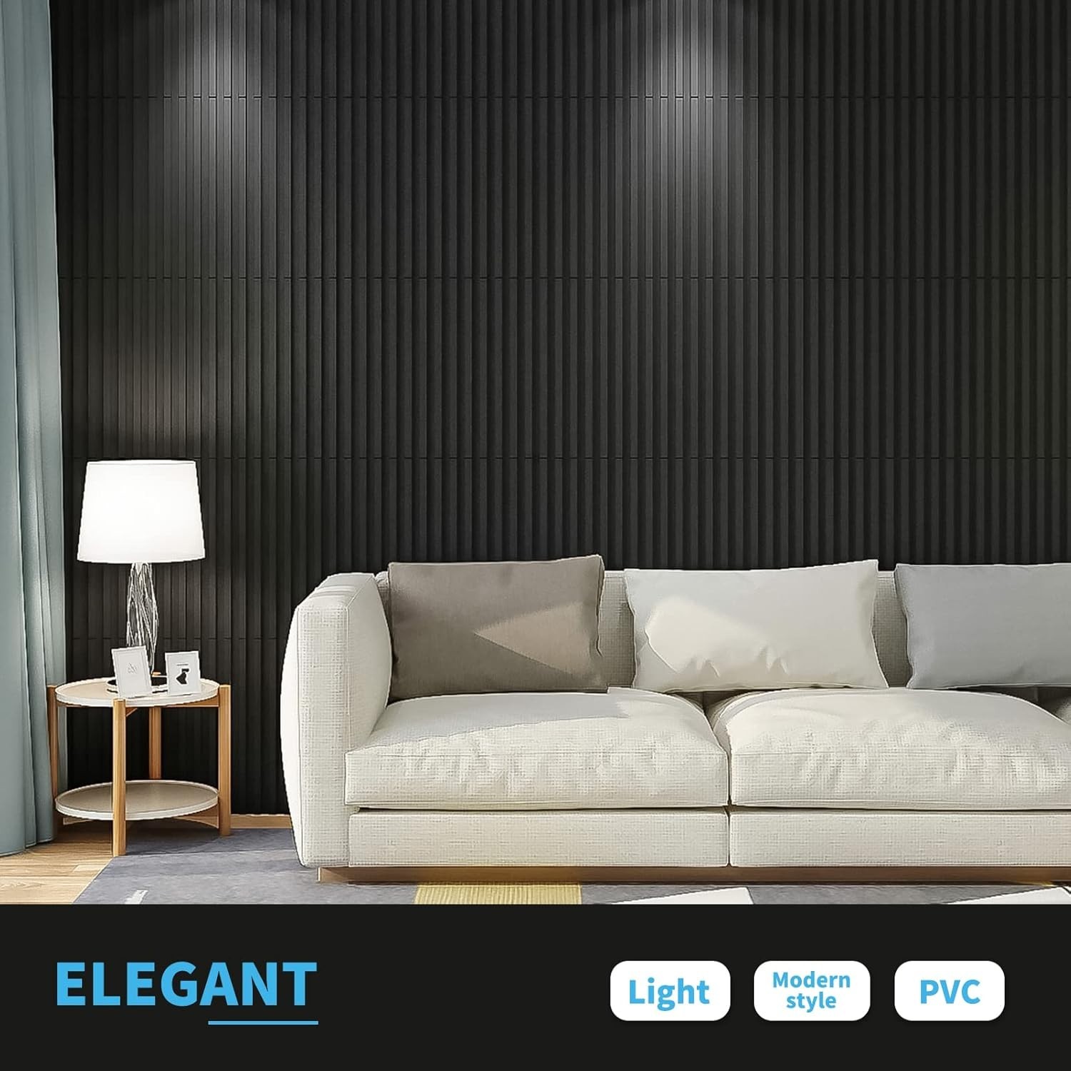 Versatile Black PVC 3D Slat Wall Panel Pack – 12 Tiles, 32 Sq.Ft. Coverage