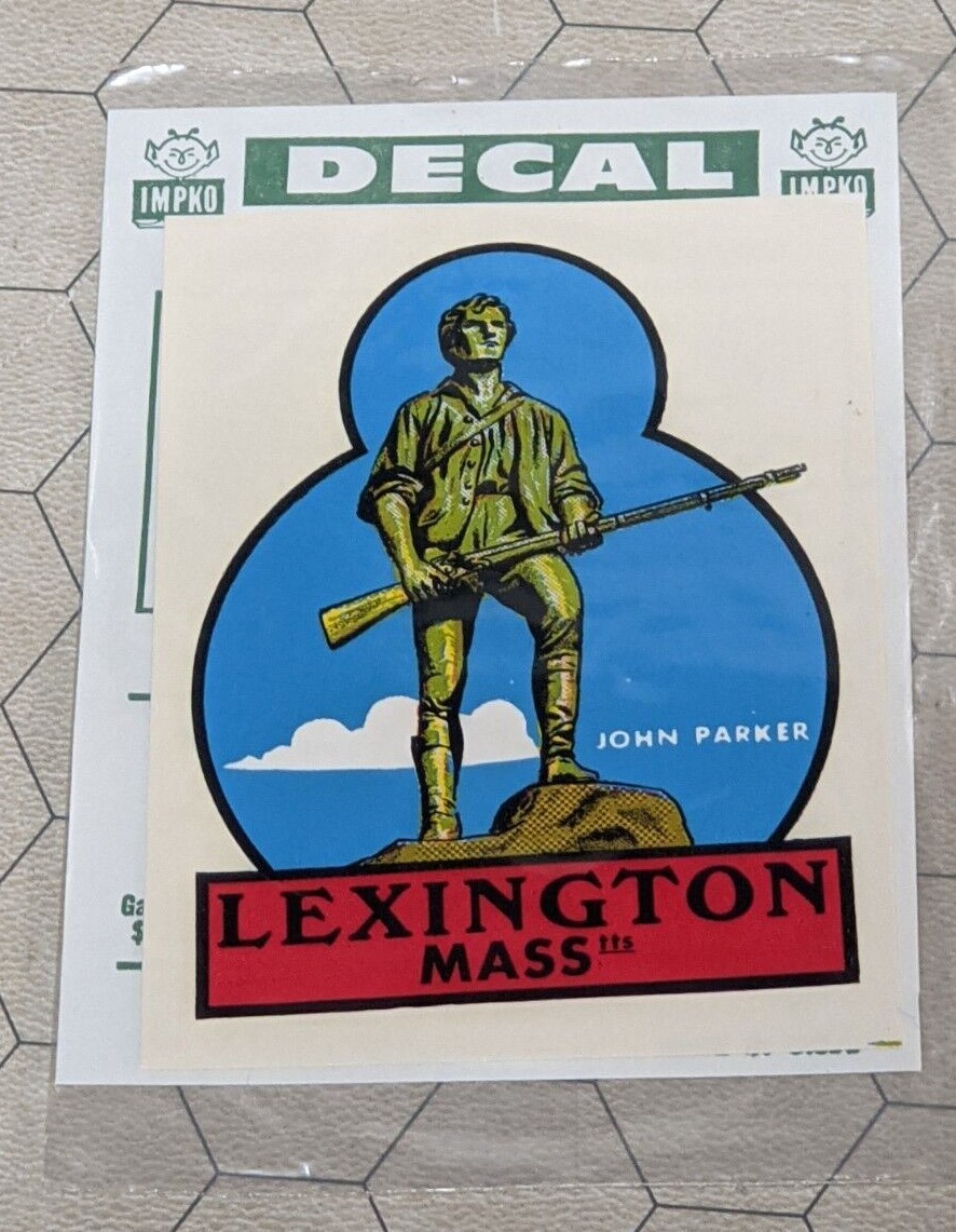 Lexington Mass John Parker Statue 3″ x 4″ Lot of 2 Vintage Impko Decals!