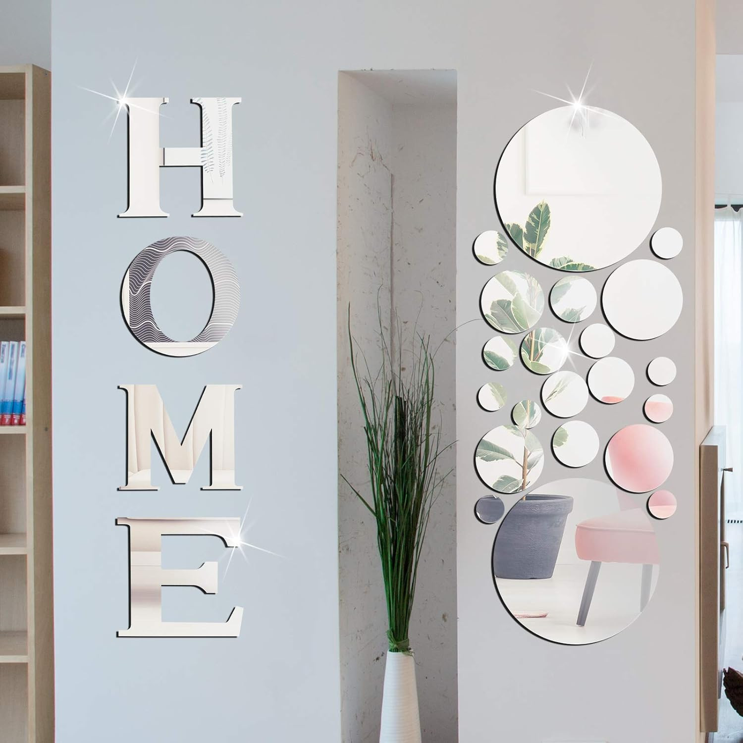 30 Pcs Living Room Wall Decor Home Mirror Stickers Letter Signs Silver
