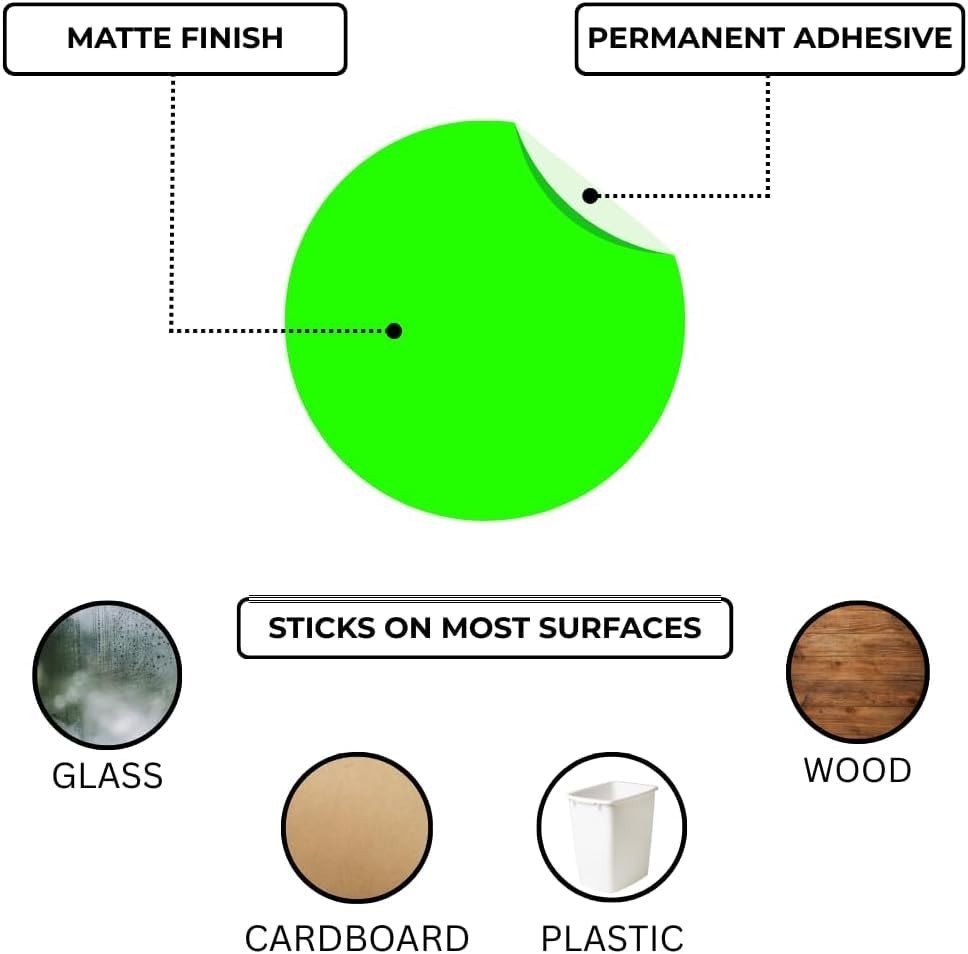 2″ Color Coded Stickers – Fluorescent Green Write-On Dots, 500 Permanent Labels