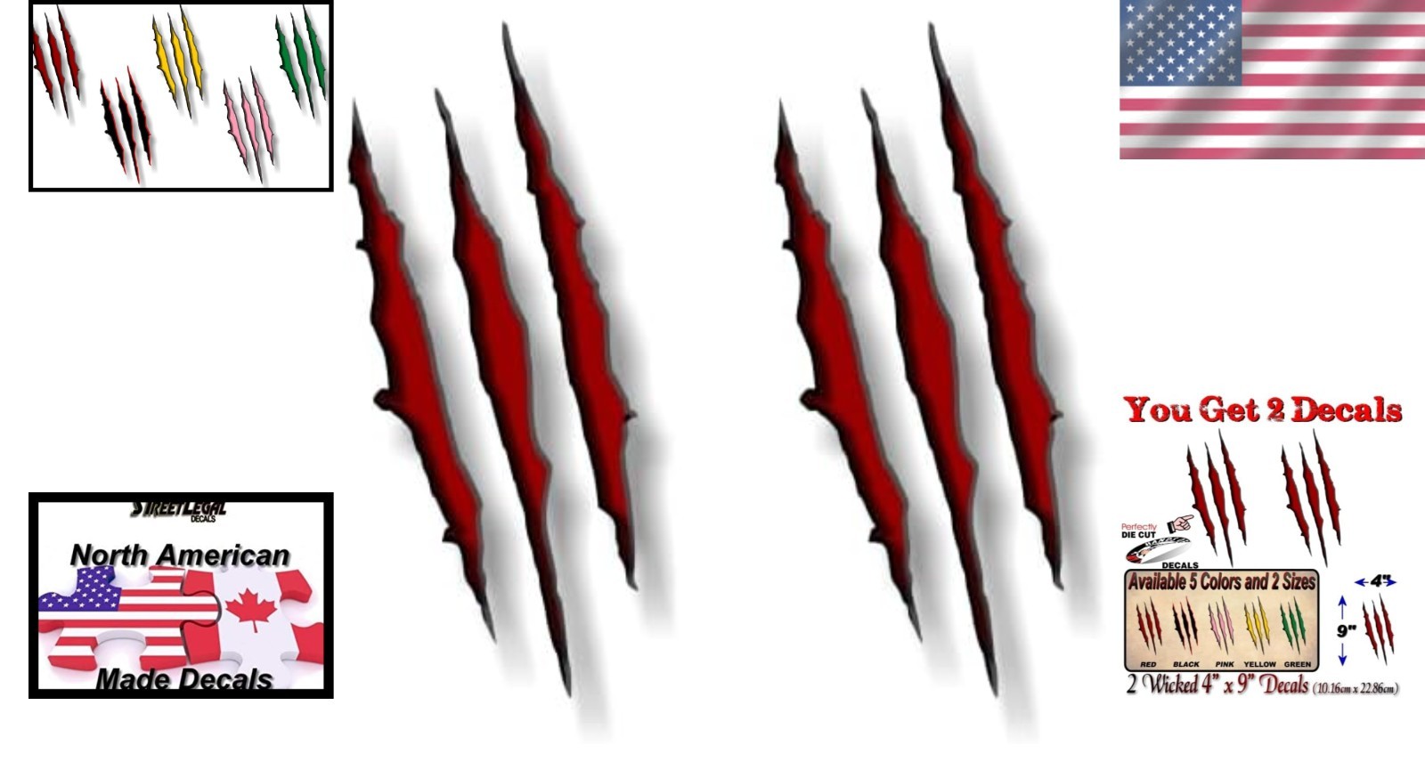 Dinosaur Claw Marks Vinyl Stickers – 2 Die-Cut Decals, Multiple Colors Available