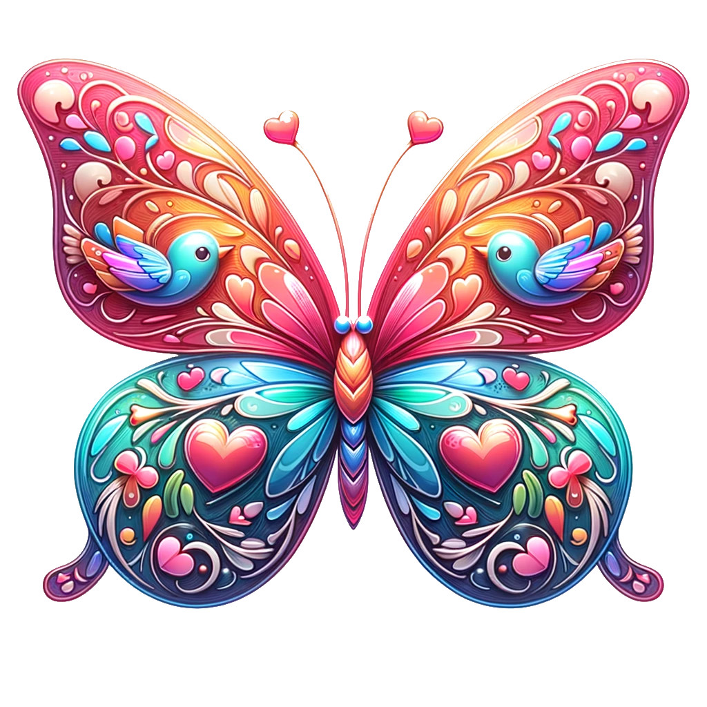 Lovebirds Butterfly Sticker Romantic Heart Butterfly Vinyl Decal Art