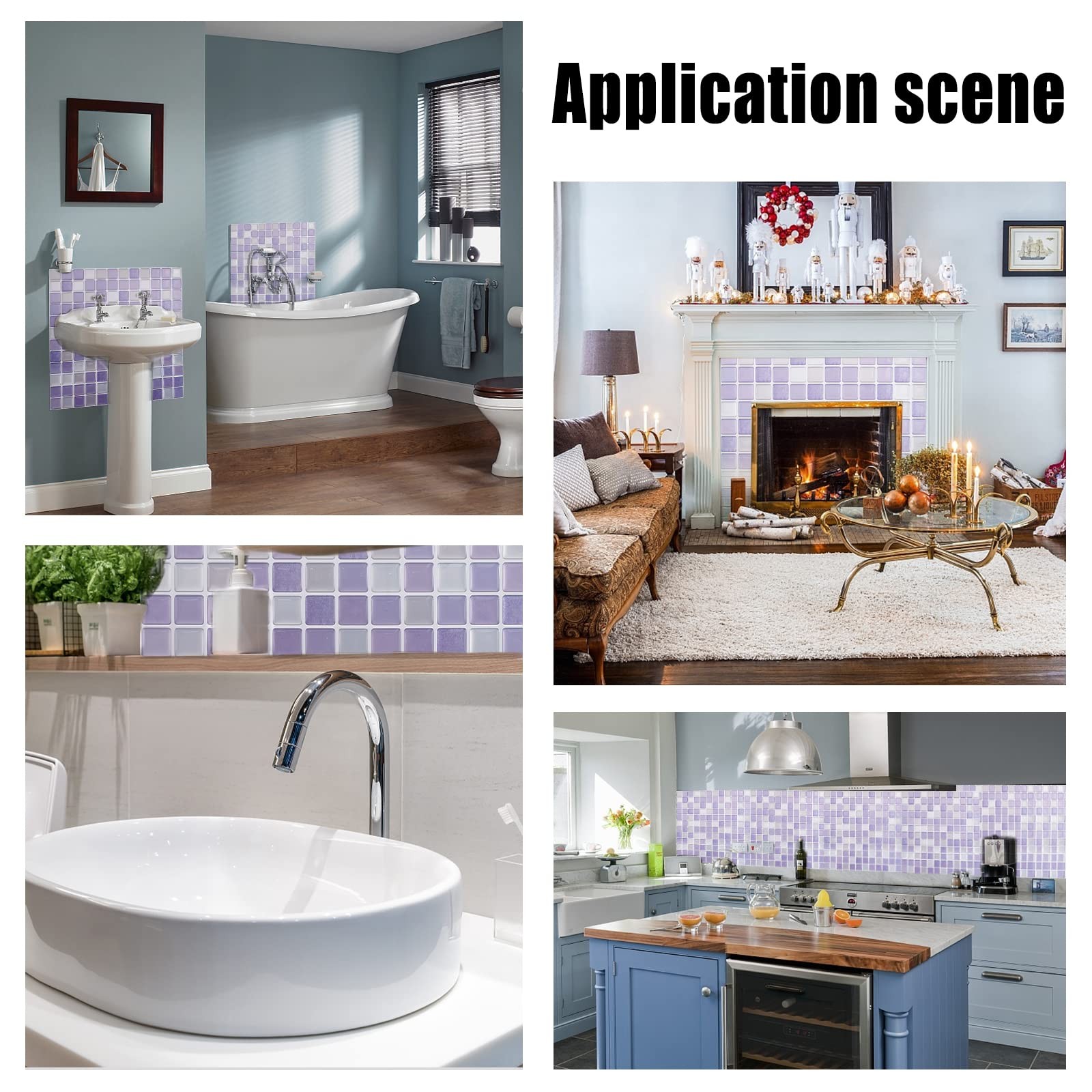 5pcs Peel and Stick Backsplash Purple Square 3D Mosaic Removable Tile Sticker…