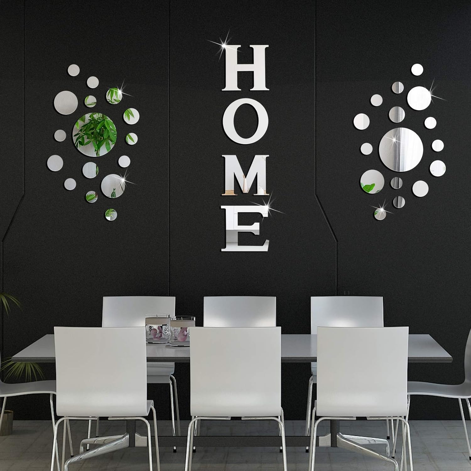 30 Pcs Living Room Wall Decor Home Mirror Stickers Letter Signs Silver