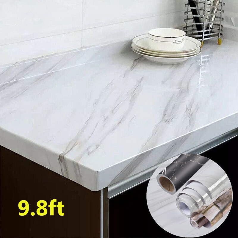 10ft Self Adhesive PVC Wallpaper Roll Marble Paper Peel Stick Kitchen Countertop