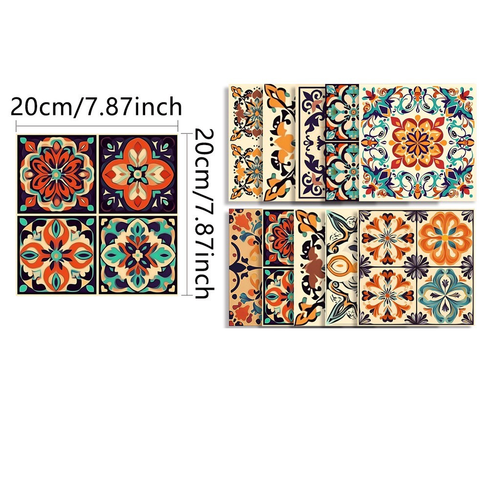 Retro Tile Stickers PVC Material Time-saving Makeover Versatile Application