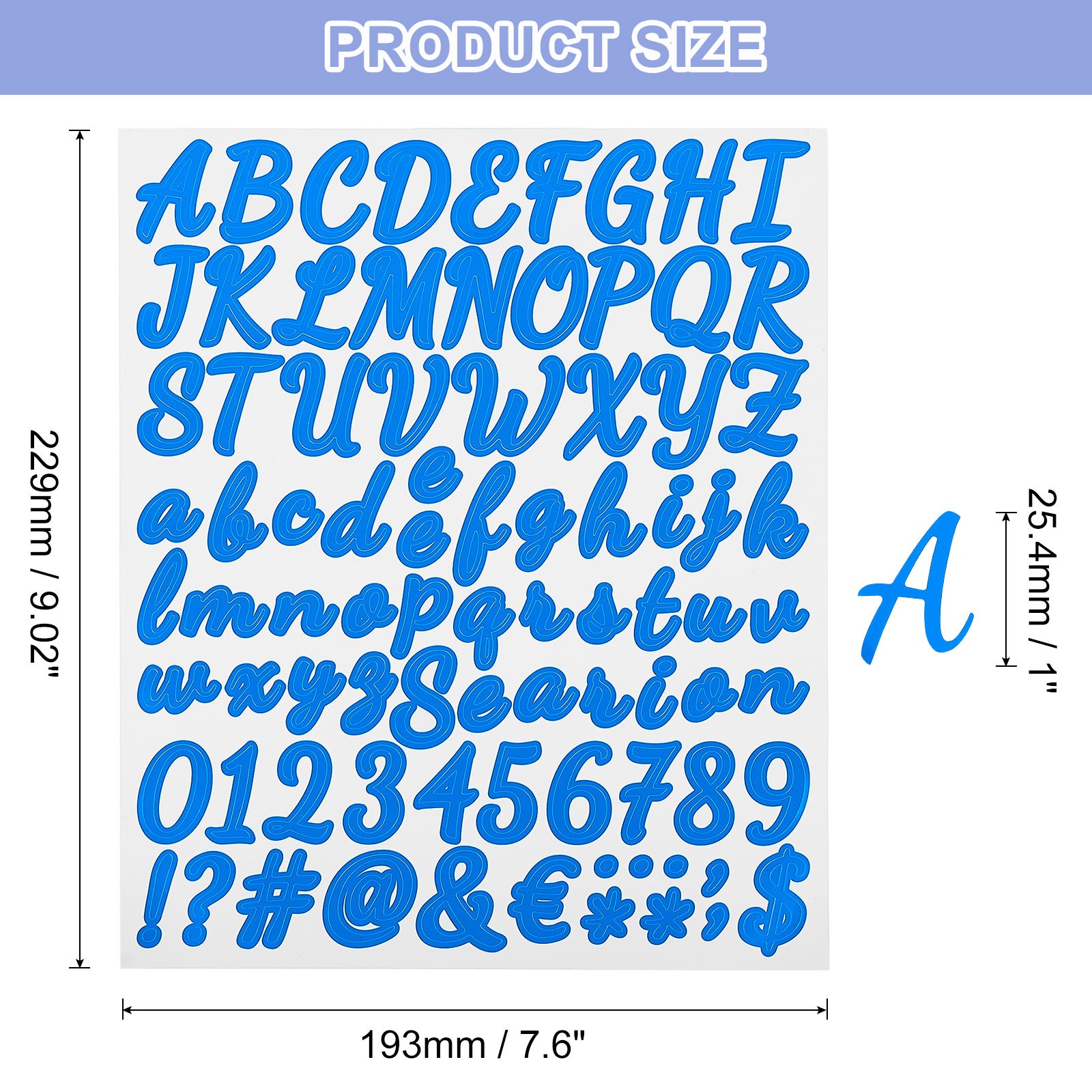 Stickers numbers/letters, 3 sheets 252pcs (blue, 2.5cm)