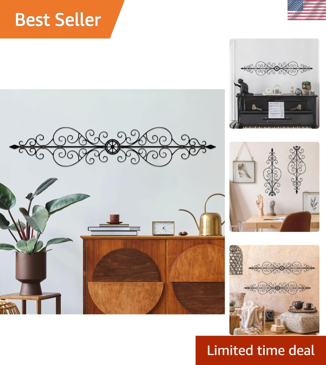 Vintage-Inspired Black Wrought Iron Wall Art – Perfect for Indoor & Outdoor Use