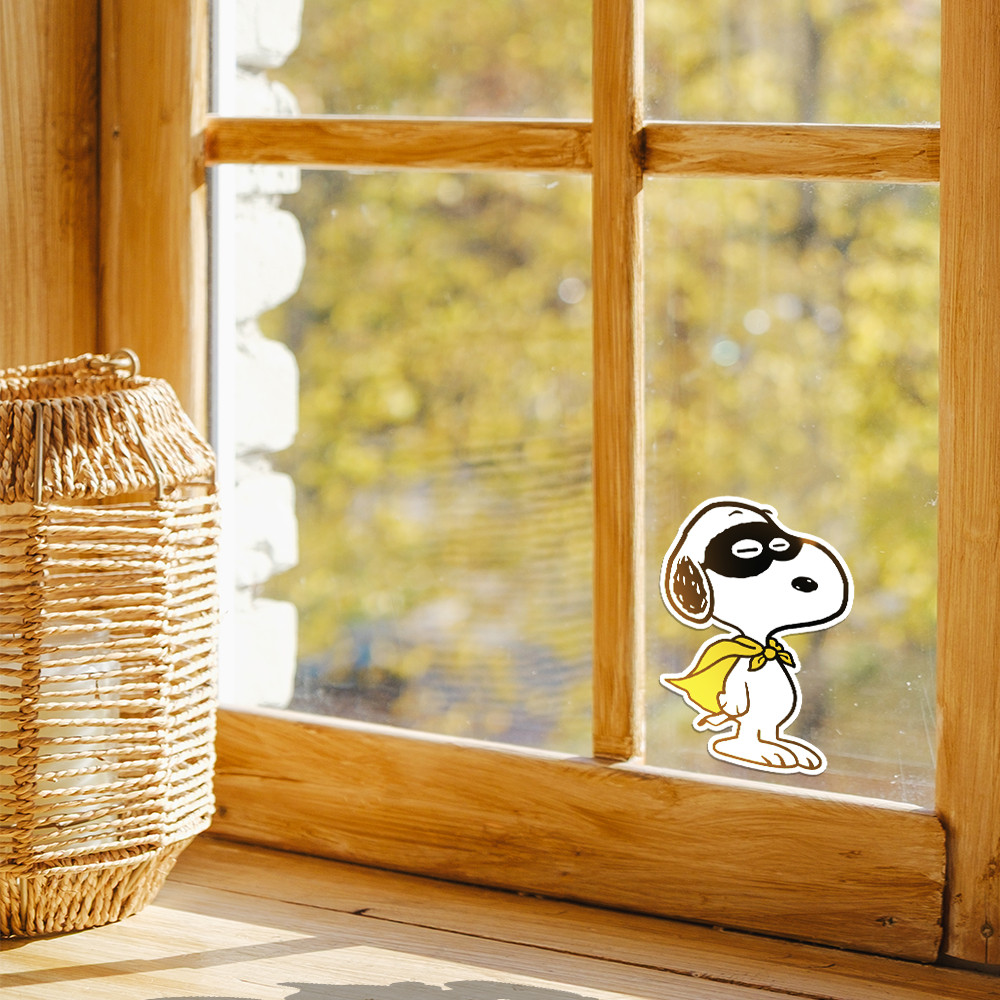 Peanuts Snoopy superhero with cape and mask, cute and colorful sticker 2.8″ x 4″