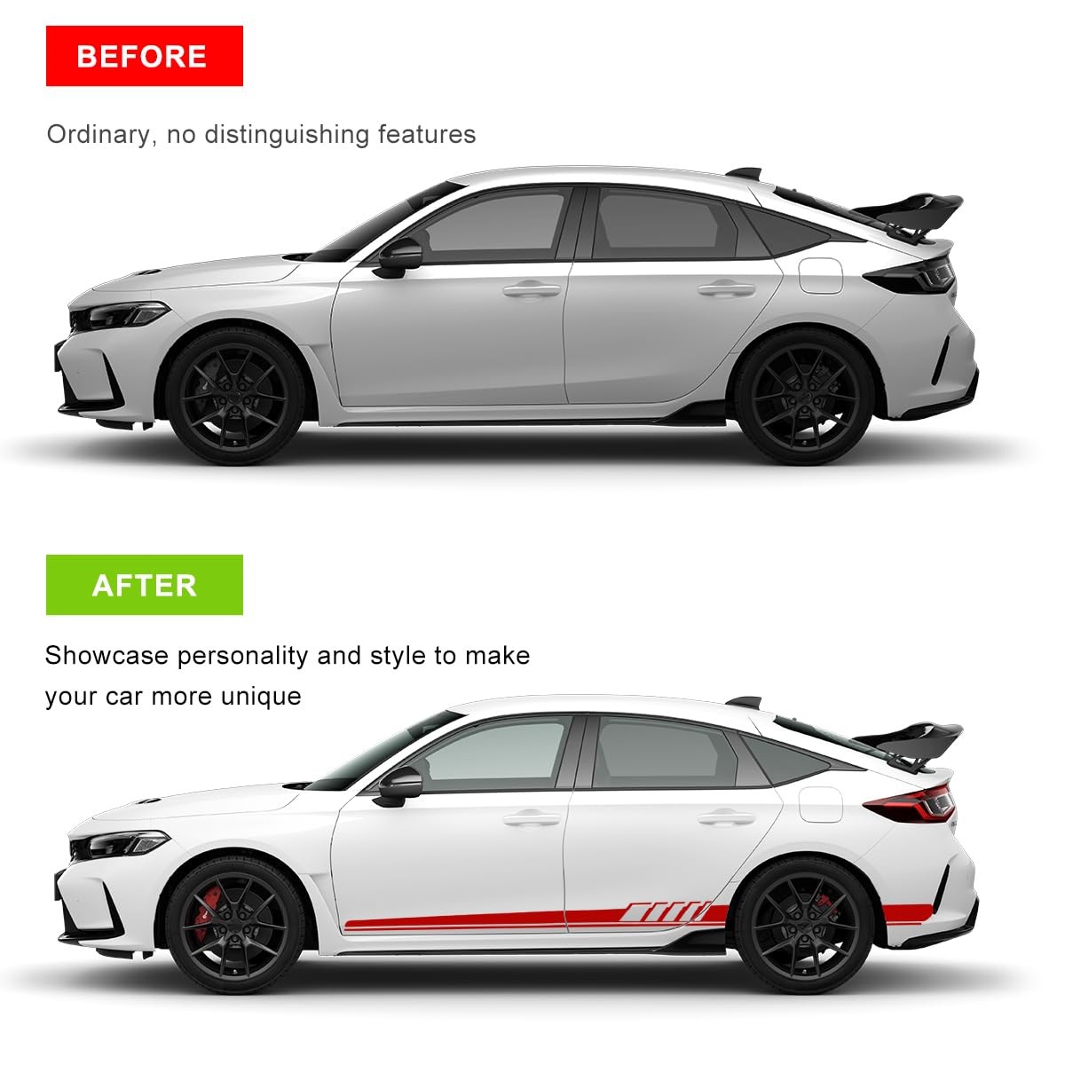 2 PCS Car Side Skirt Decals, 88.58″×4.52″ PVC Racing Sports Stickers Waterpro…