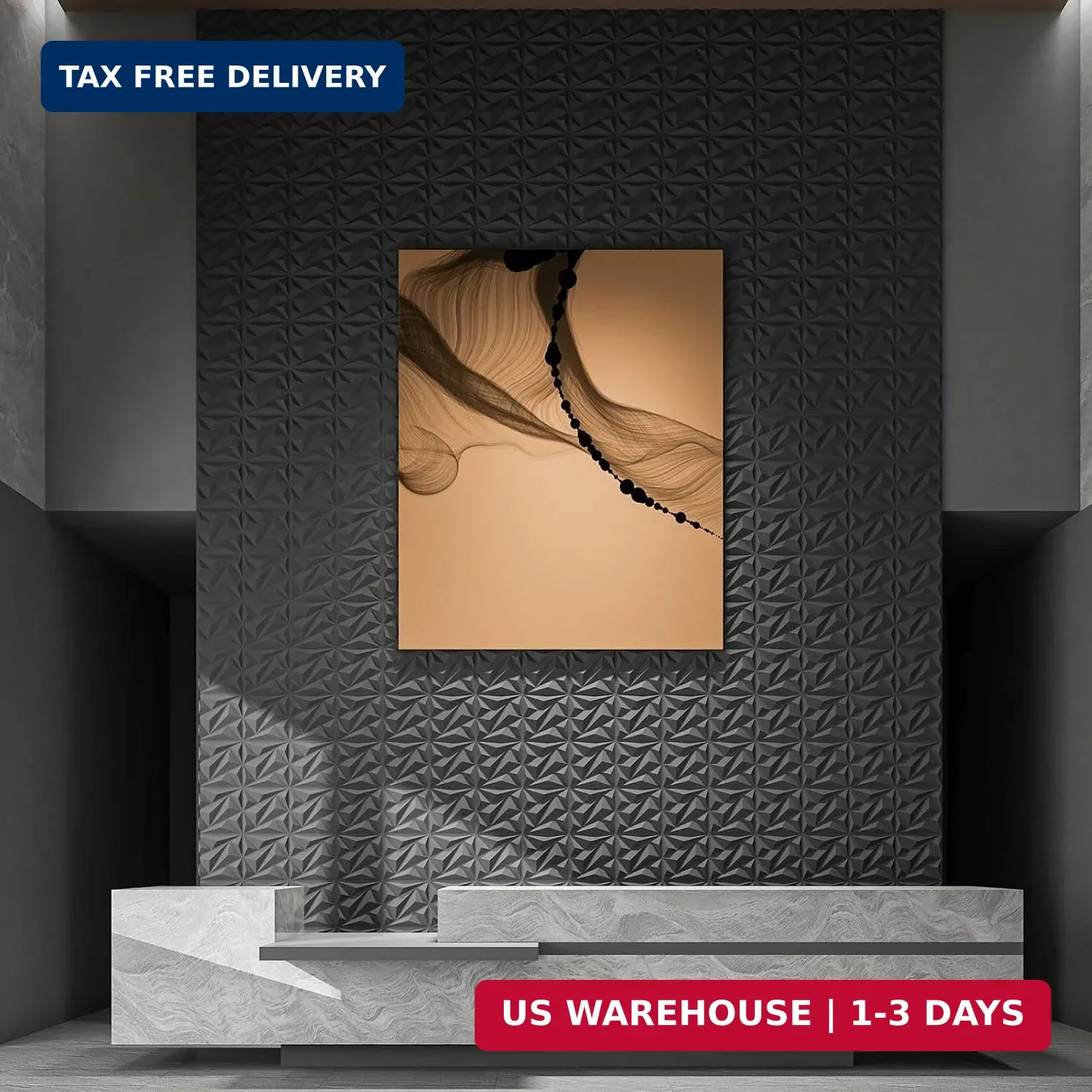 Art3dwallpanels 33 Pack 3D Wall Panels Diamond, Black, 12”x12” | PVC Accent Wa