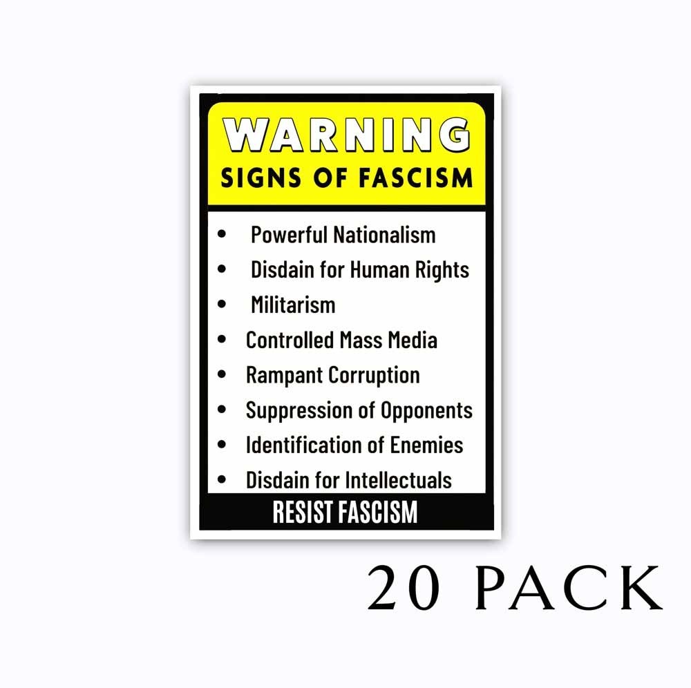 Political Vinyl Protest Stickers – Signs of Fascism Warning Decals – Set of 20