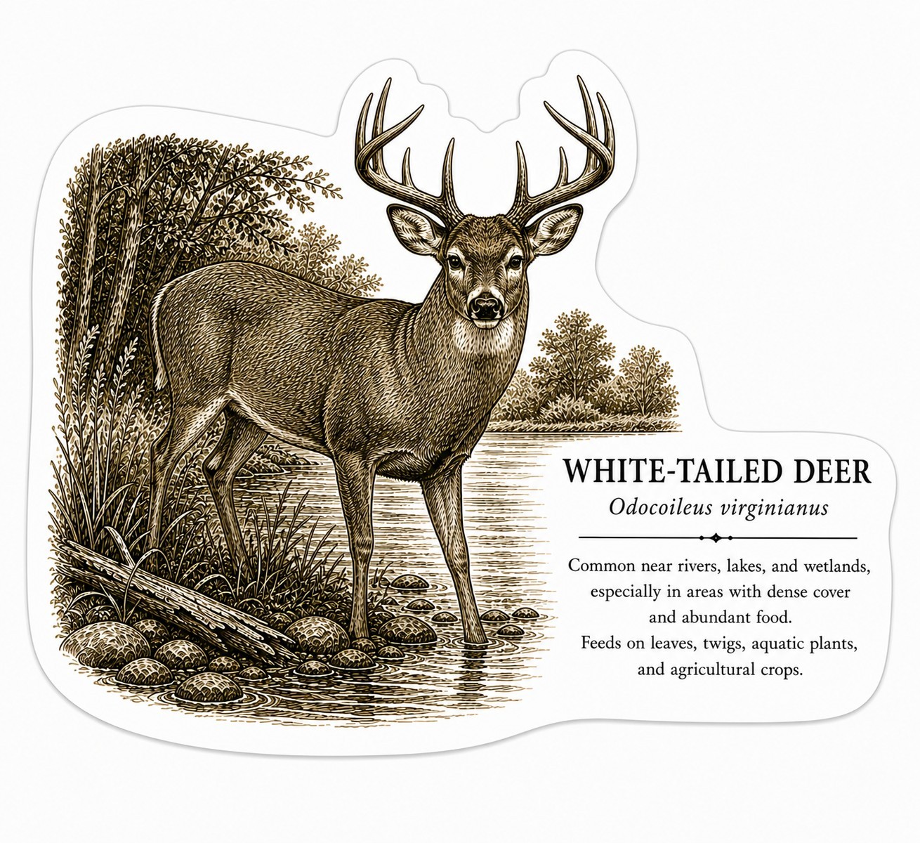 White-Tailed Deer Sticker Decal, glossy vinyl