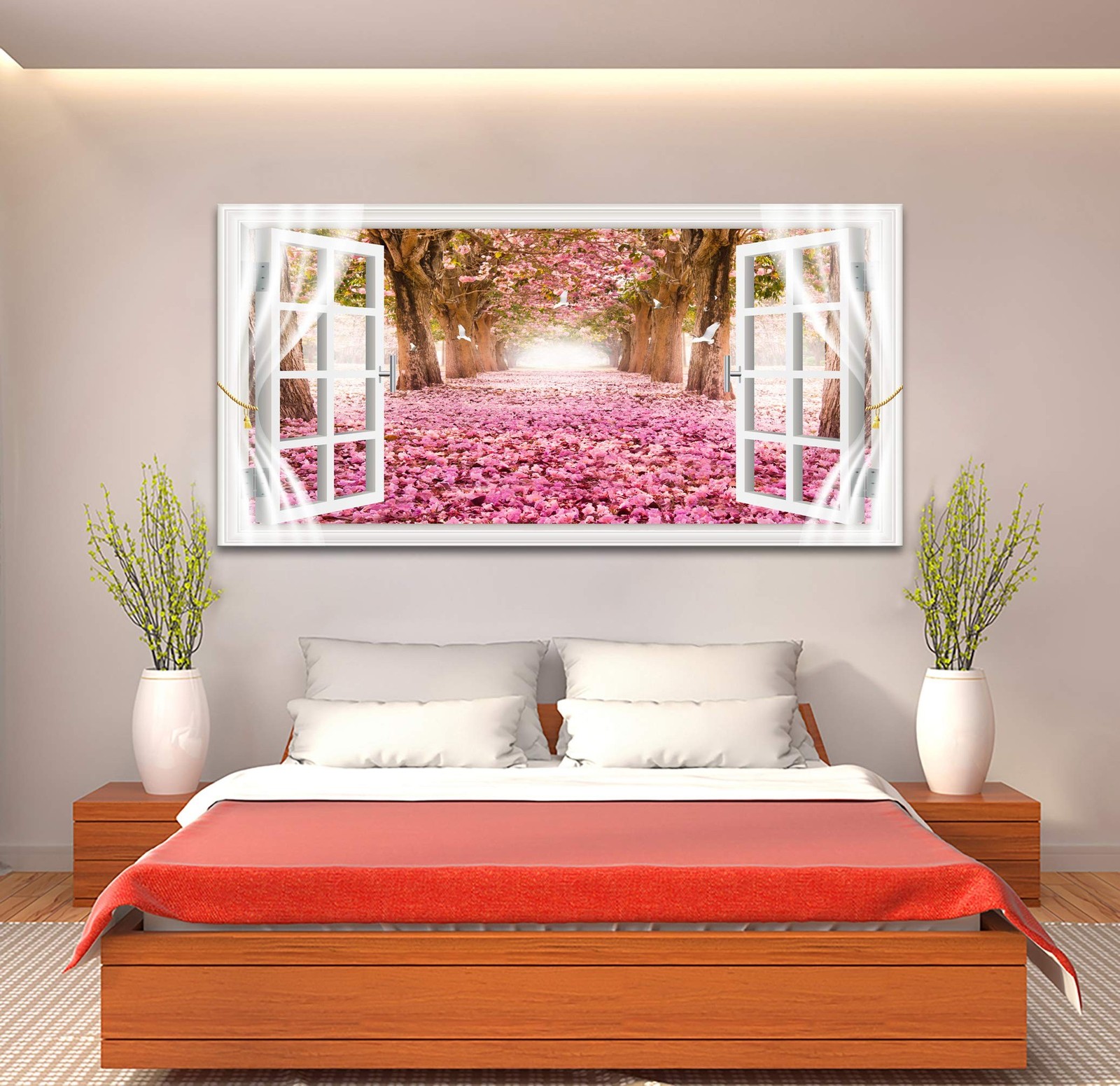 AH40174 Wall Art CanvasTrees and Pink Rose Paintings Printed Pictures Stretch…