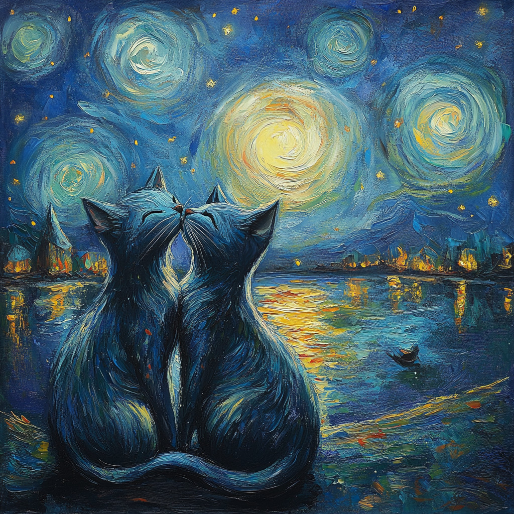 Starry Night Cats In Love Wall Decal Sticker 18X18cm Large
