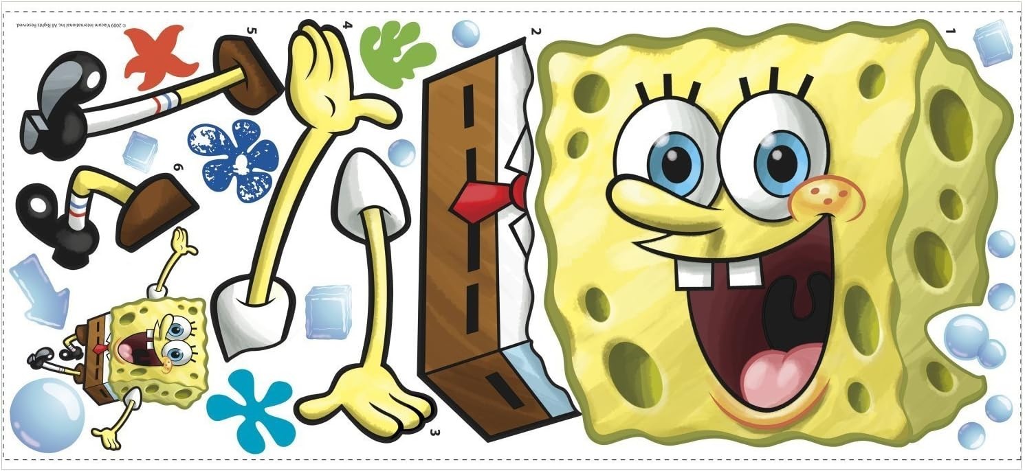 Spongebob Squarepants Wall Decal Giant Peel & Stick Reusable Vinyl Kid Room