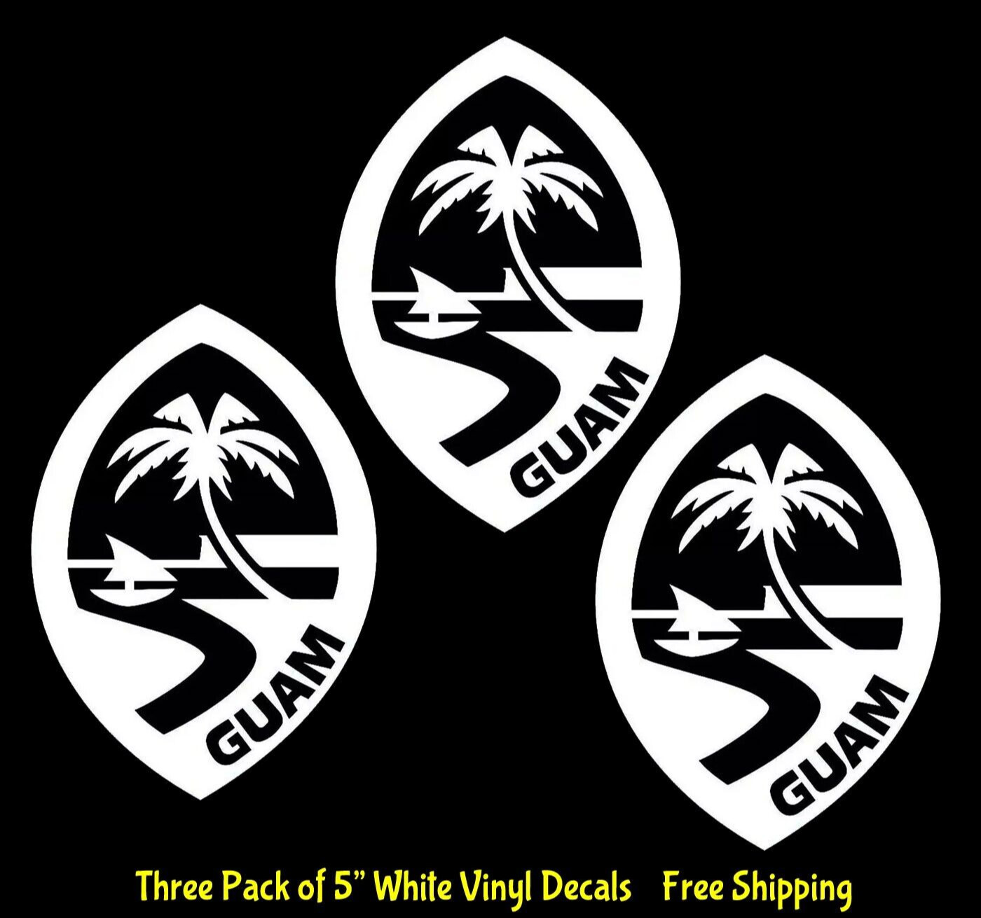Guam Beach Palm Tree Three Pack 5″ White Vinyl Decal Car Truck Window laptop