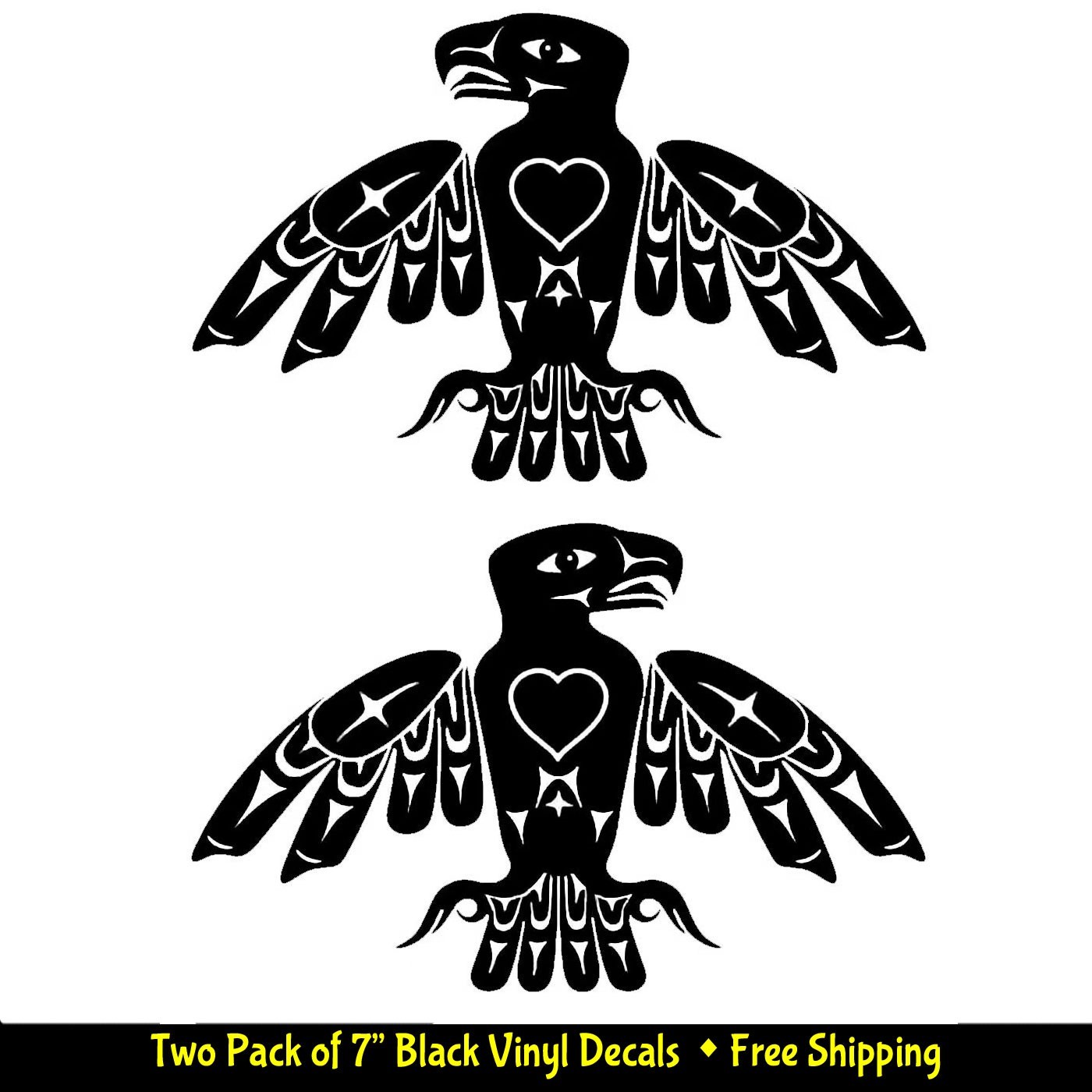 Native American Totem Eagle Bird Two Pack 7″ Black Vinyl Decals Car Truck Bumper