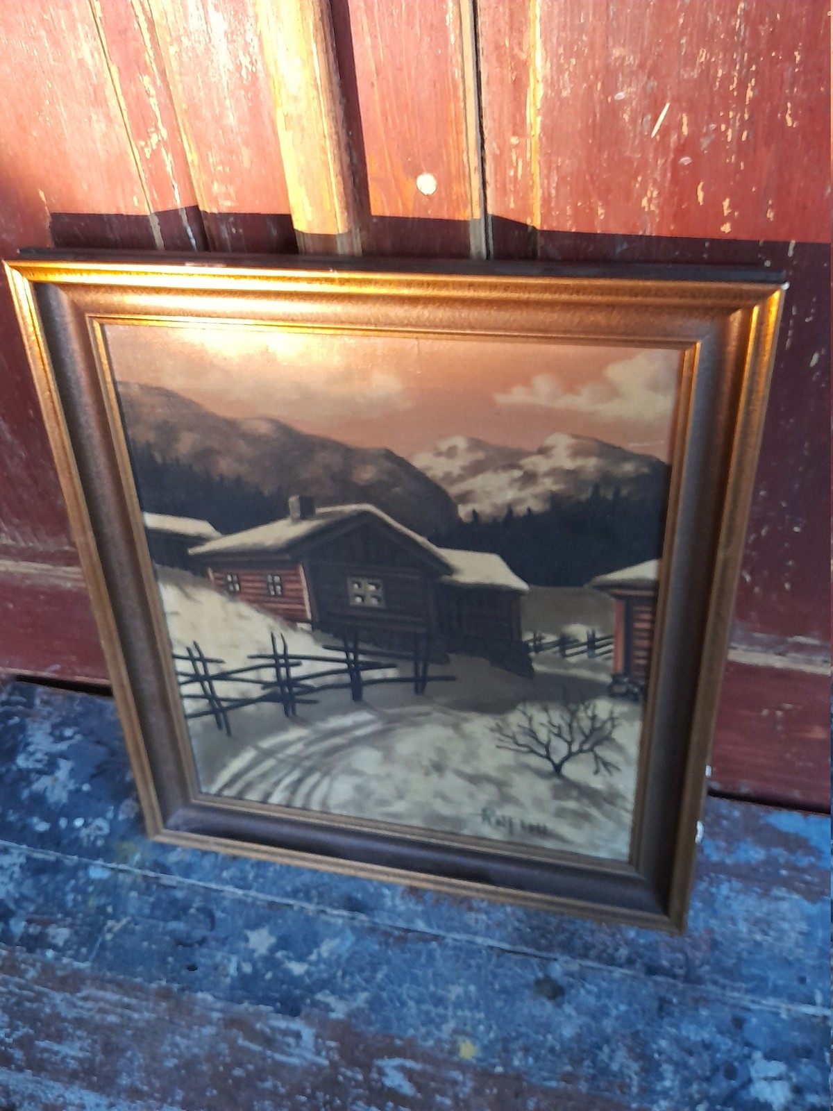 Scandinavian Charm: Vintage Oil Painting of a Norwegian Farmer’s Yard