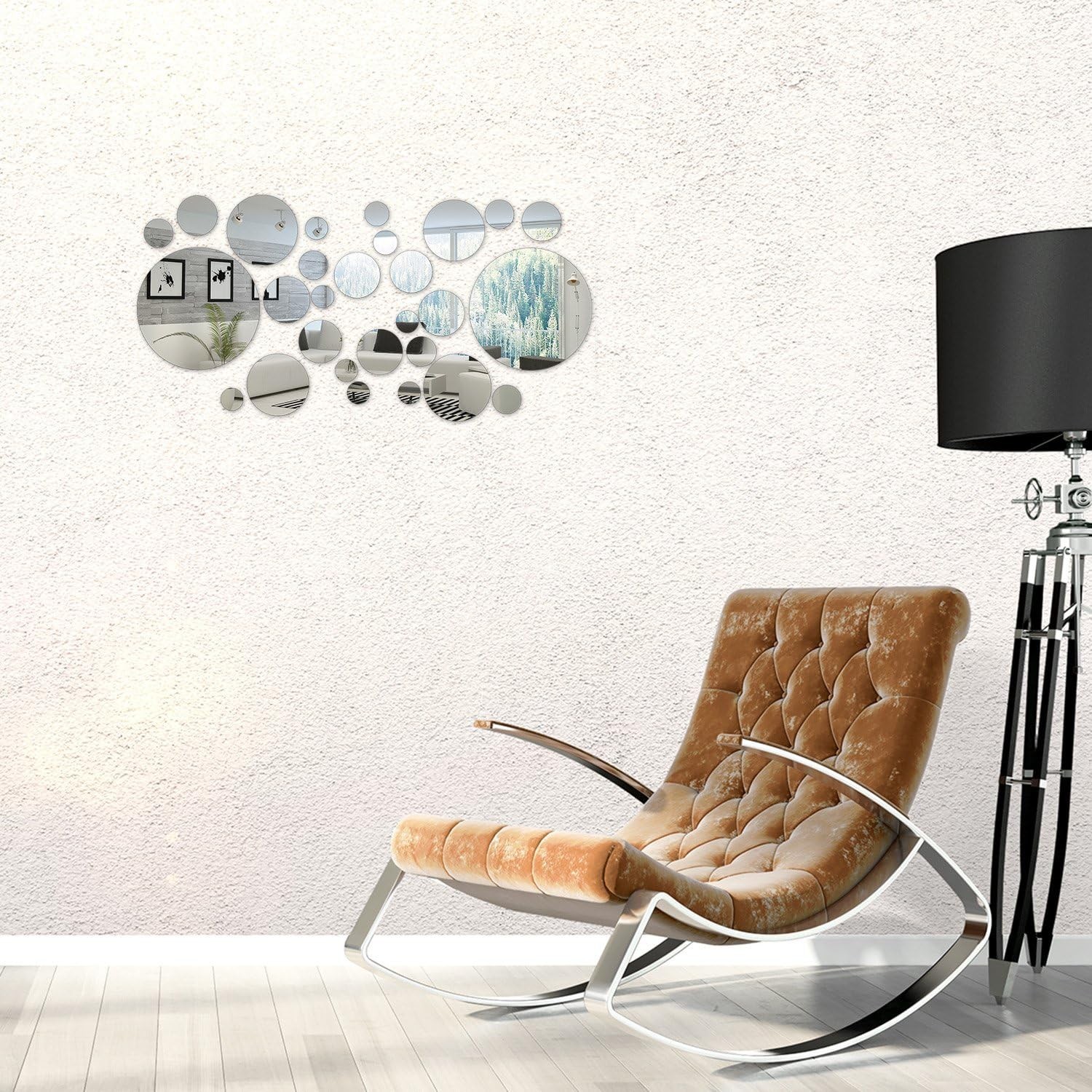 Transform Your Space: 32 Acrylic Mirror Decals with Reflective Circular Design