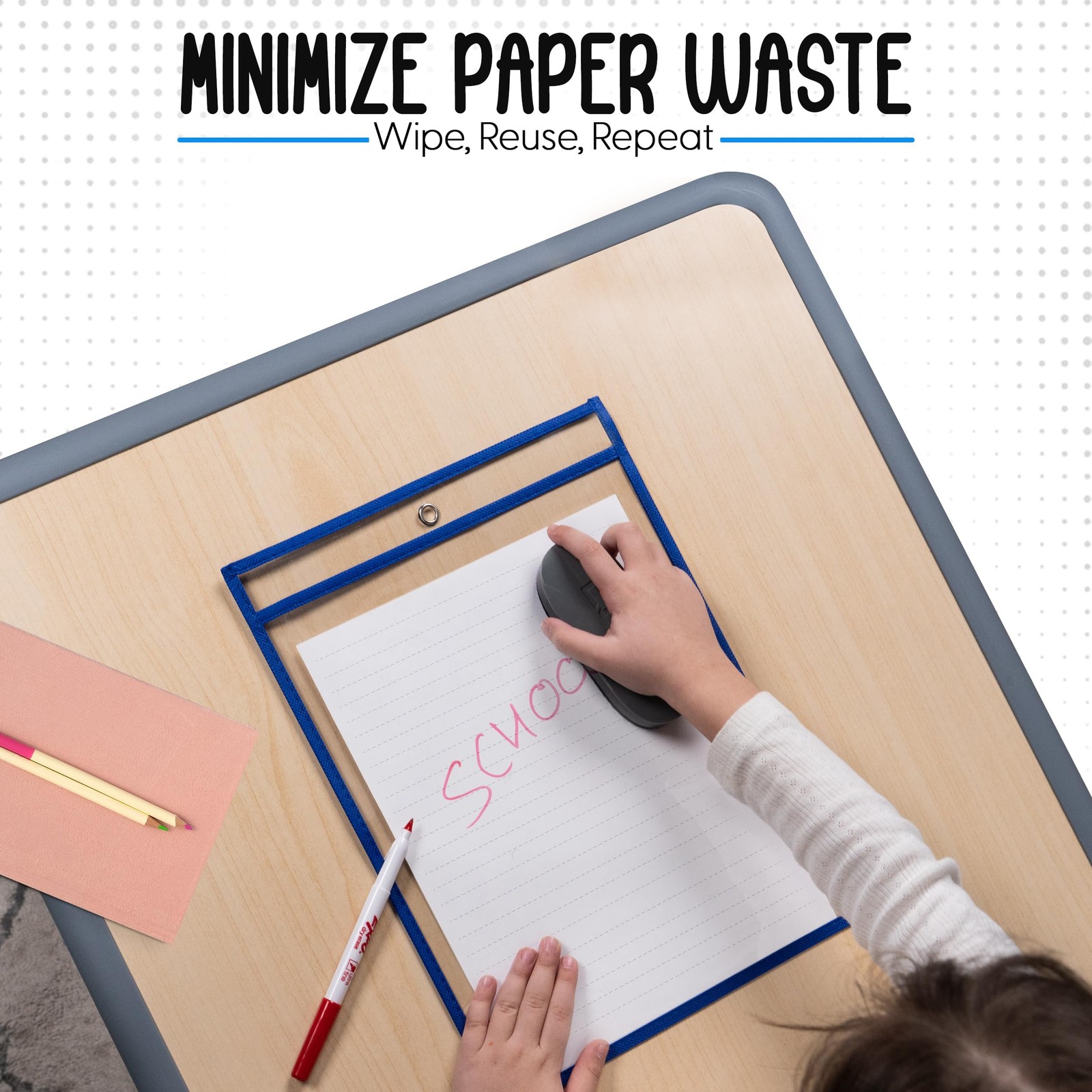 Essex Wares – 6 Pack, Blue, Dry Erase Pocket Document Protectors, 10″ Blue