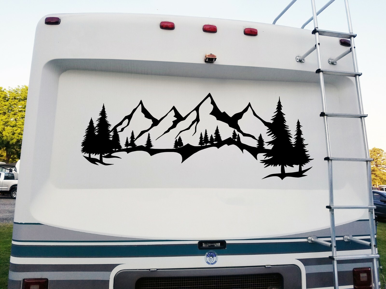 Mountain Forest Scene Vinyl Decal V14 – RV Graphics Camper – Die Cut Sticker