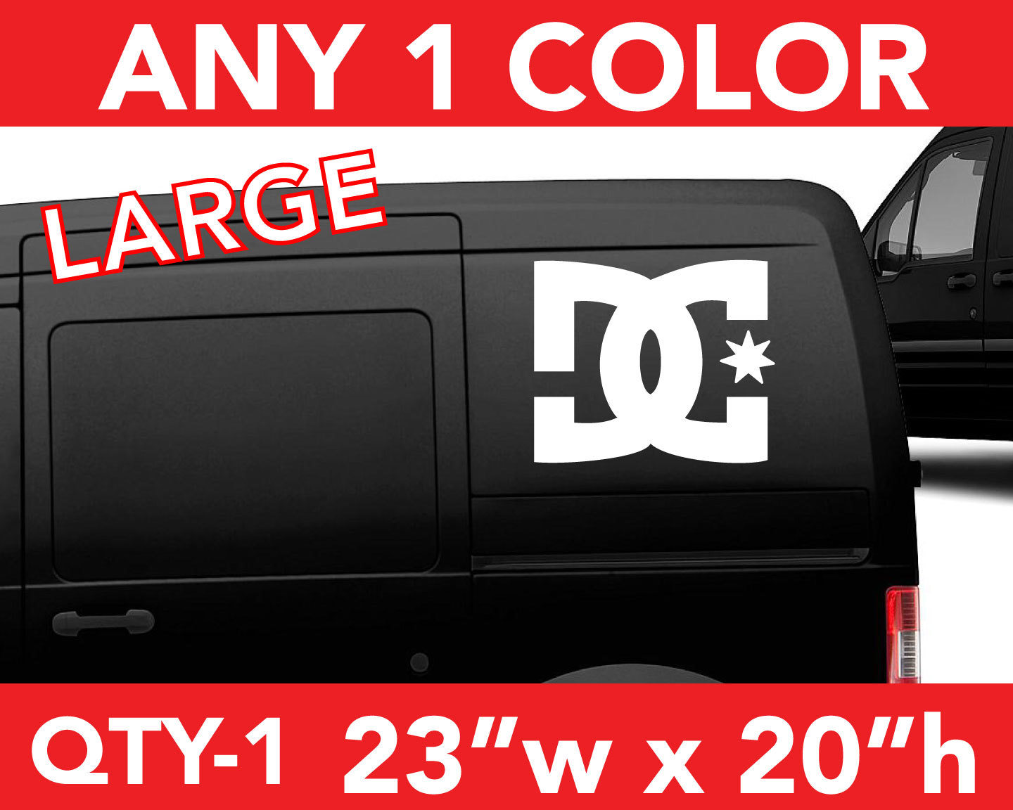 DC SHOES “DC” SOLID LARGE WALL AUTO DECAL STICKER 23″w x 20″h ANY 1 COLOR