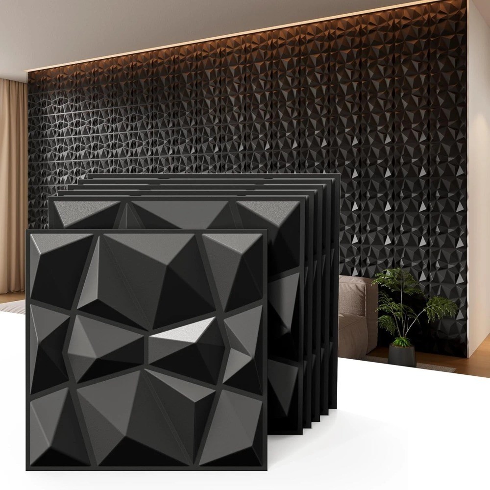10PCS 3D Wall Panels Diamond Design Textured Accent PVC Wall Background Decor