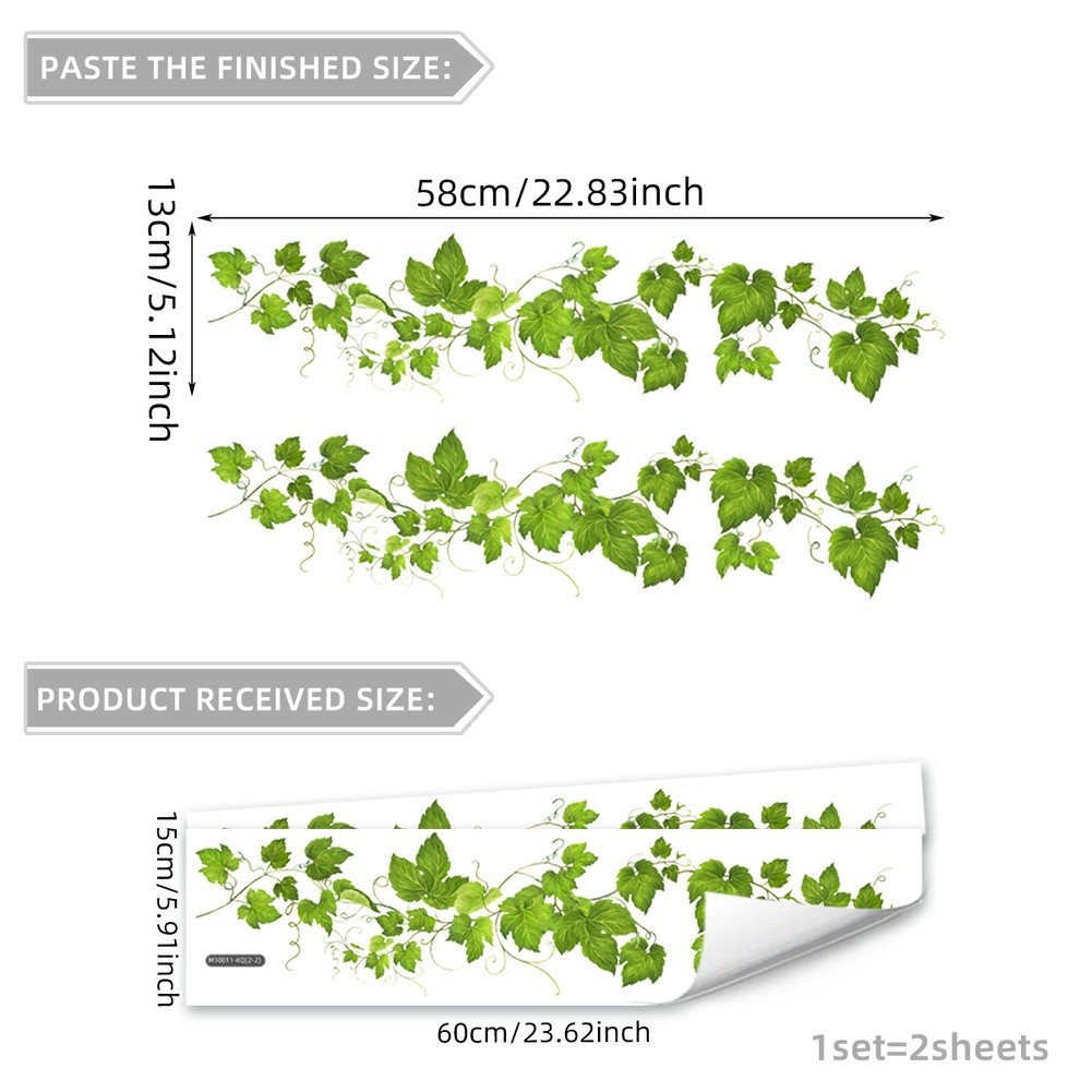 Self Green Vine Flower Wall Sticker PVC Material for Living Room Decor